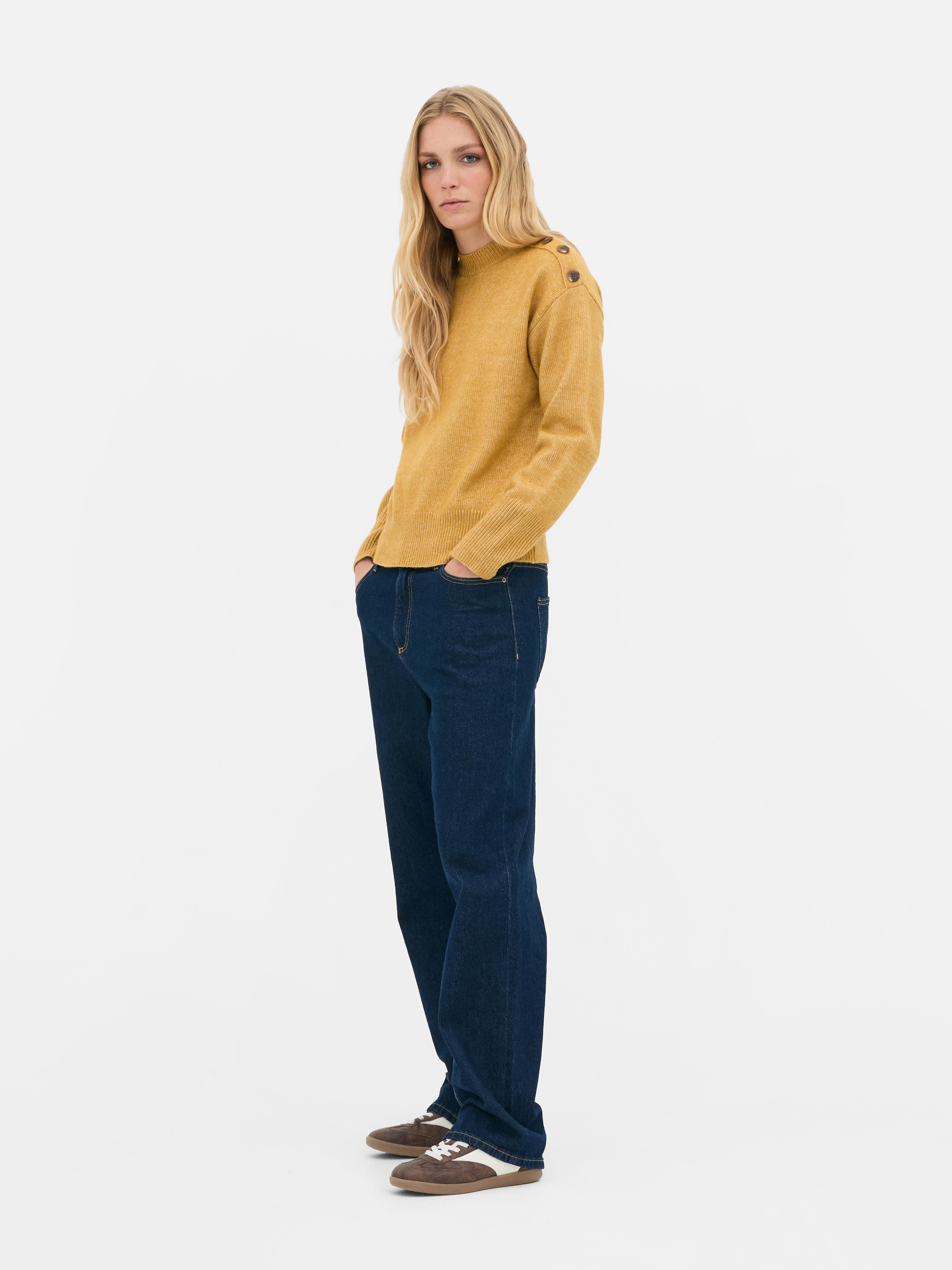 Button Detail Crew Neck Jumper