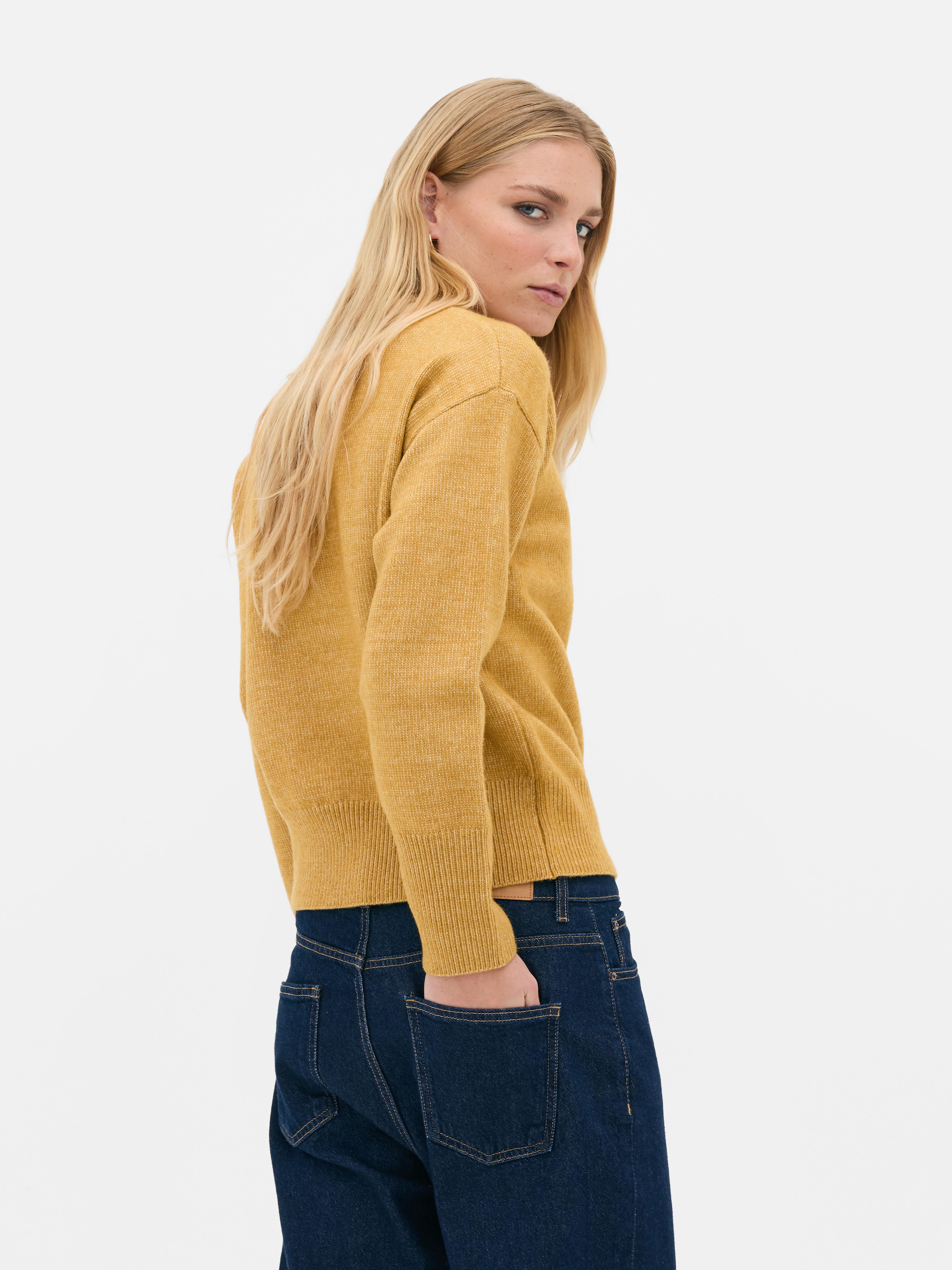 Button Detail Crew Neck Jumper