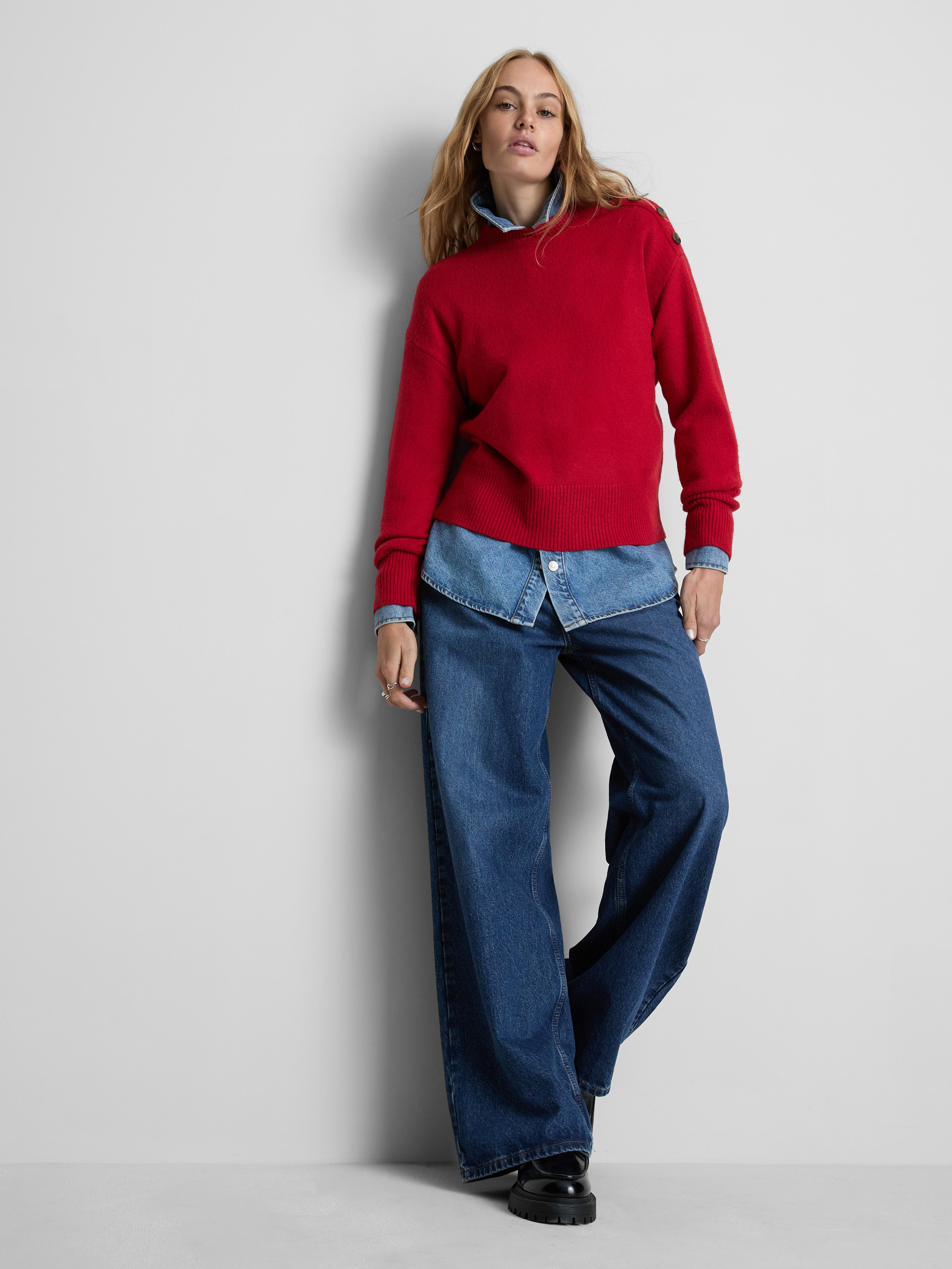 Button Detail Crew Neck Jumper