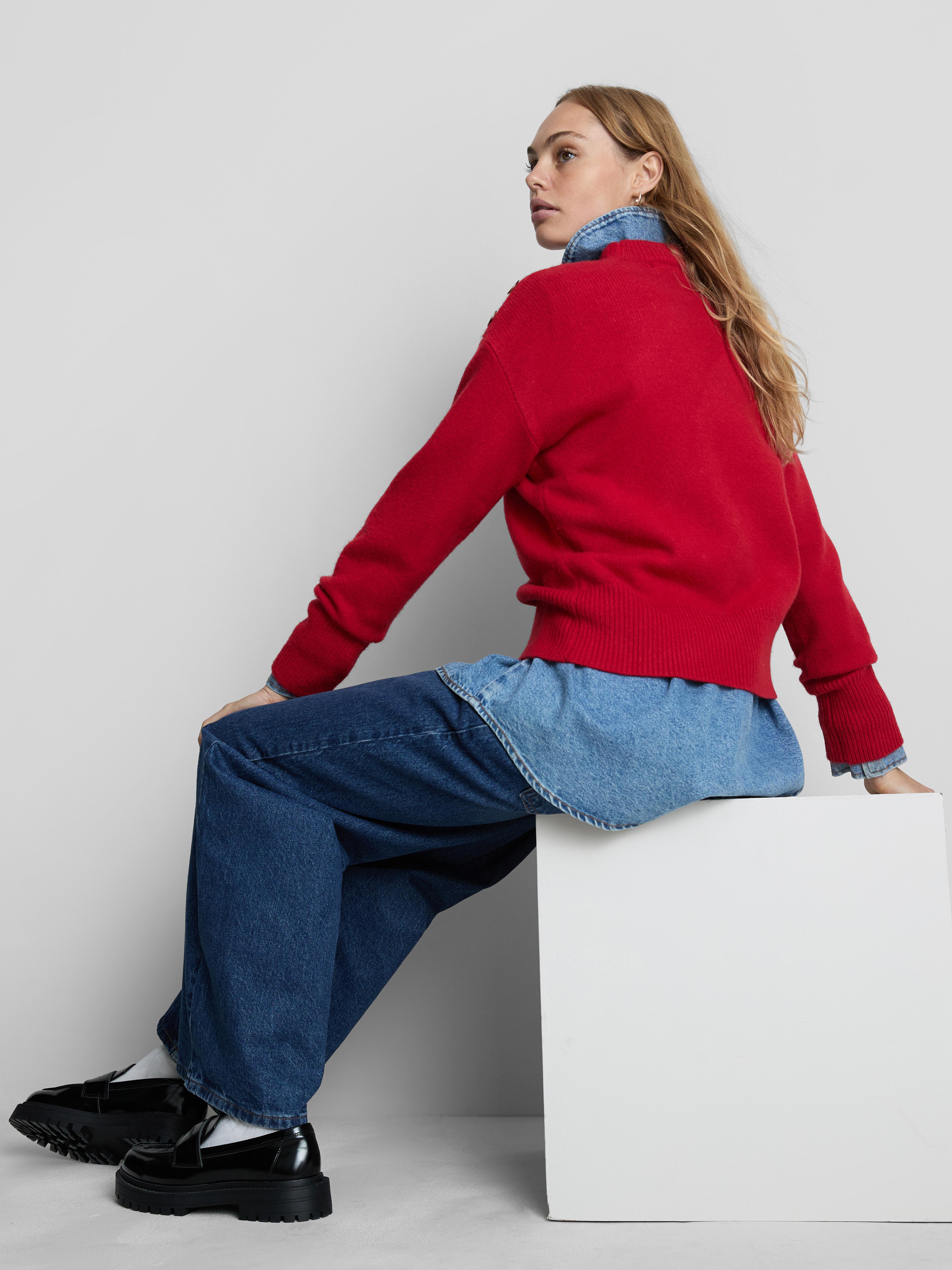 Button Detail Crew Neck Jumper