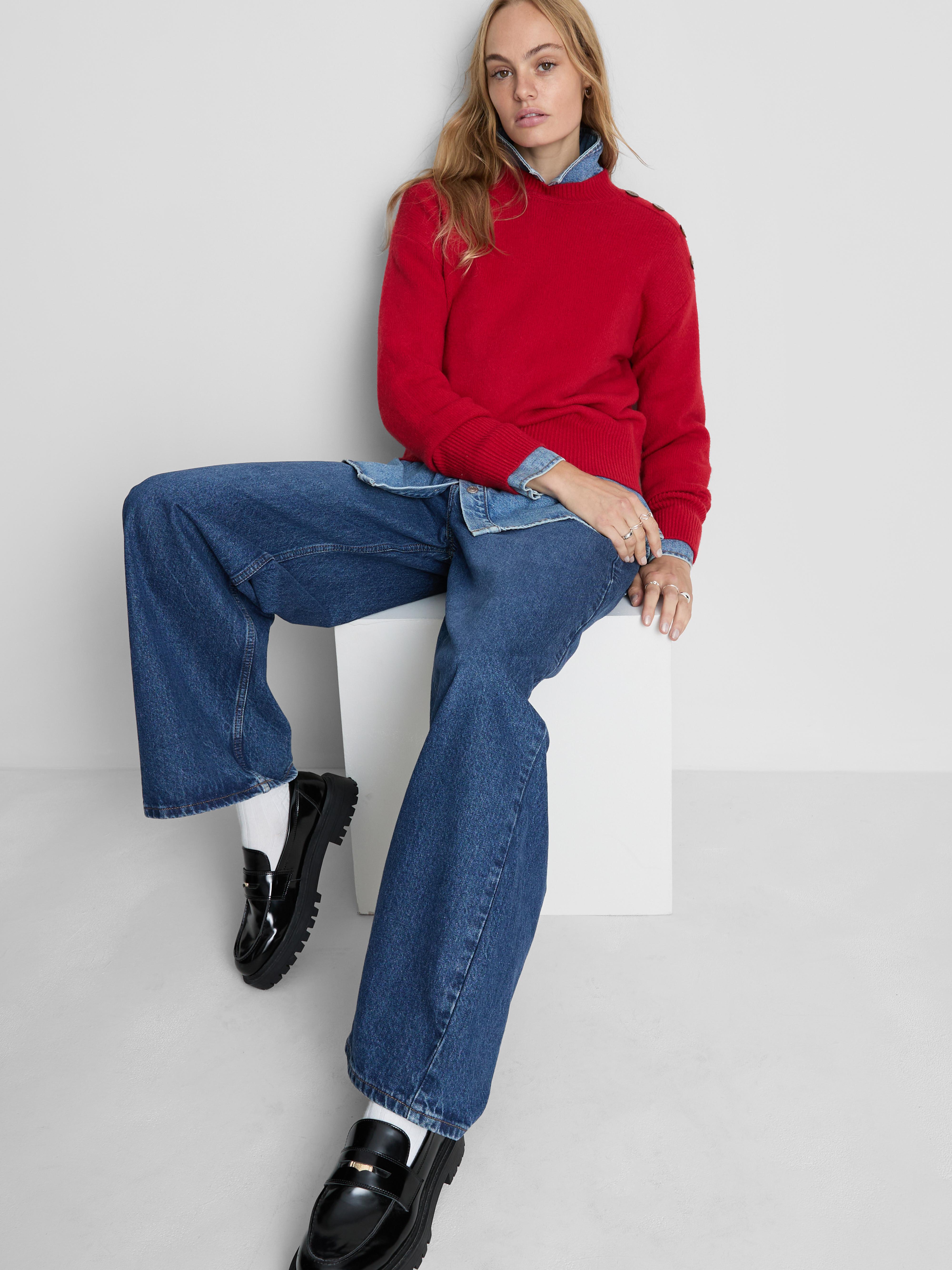 Button Detail Crew Neck Jumper