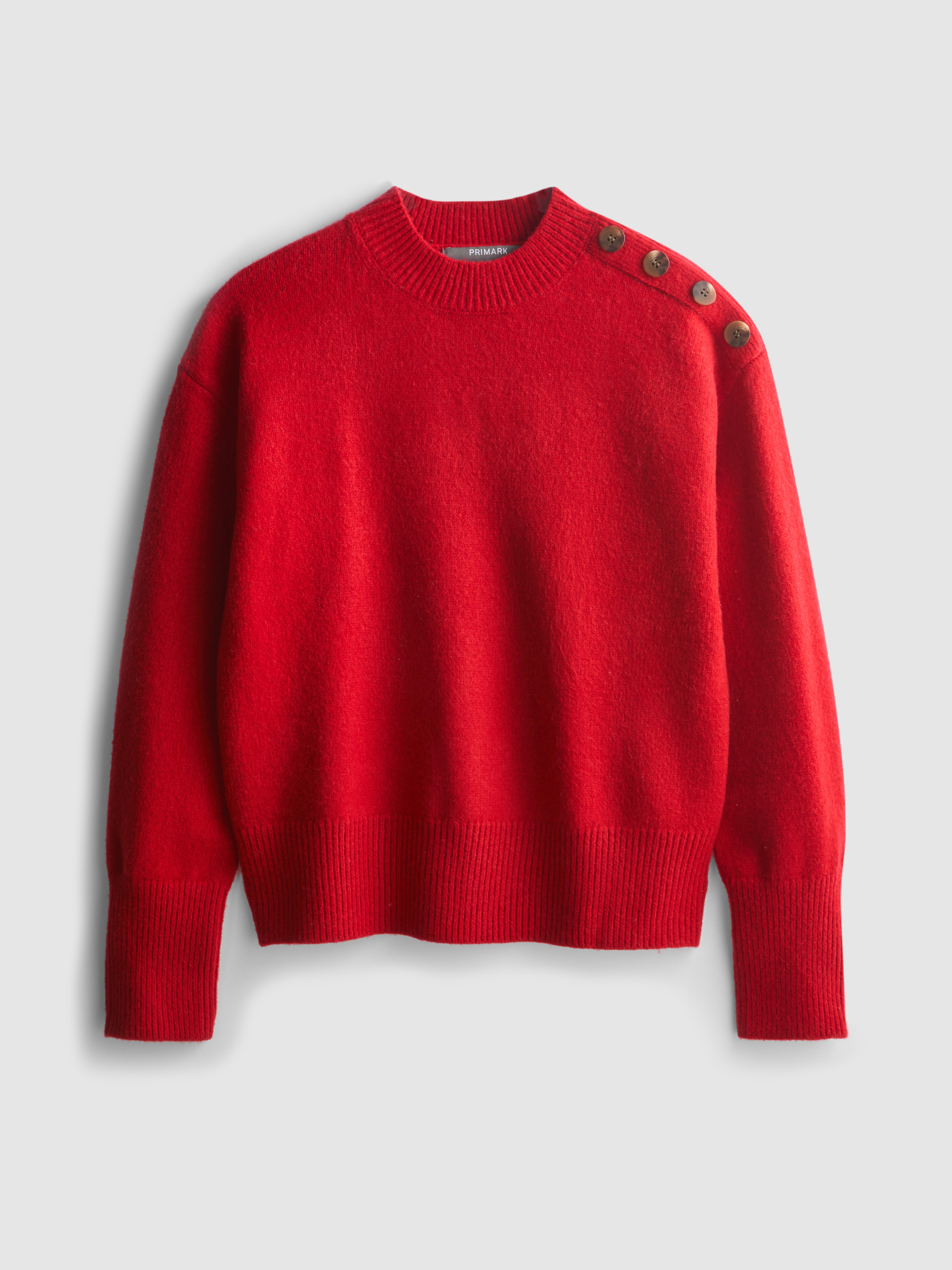 Button Detail Crew Neck Jumper
