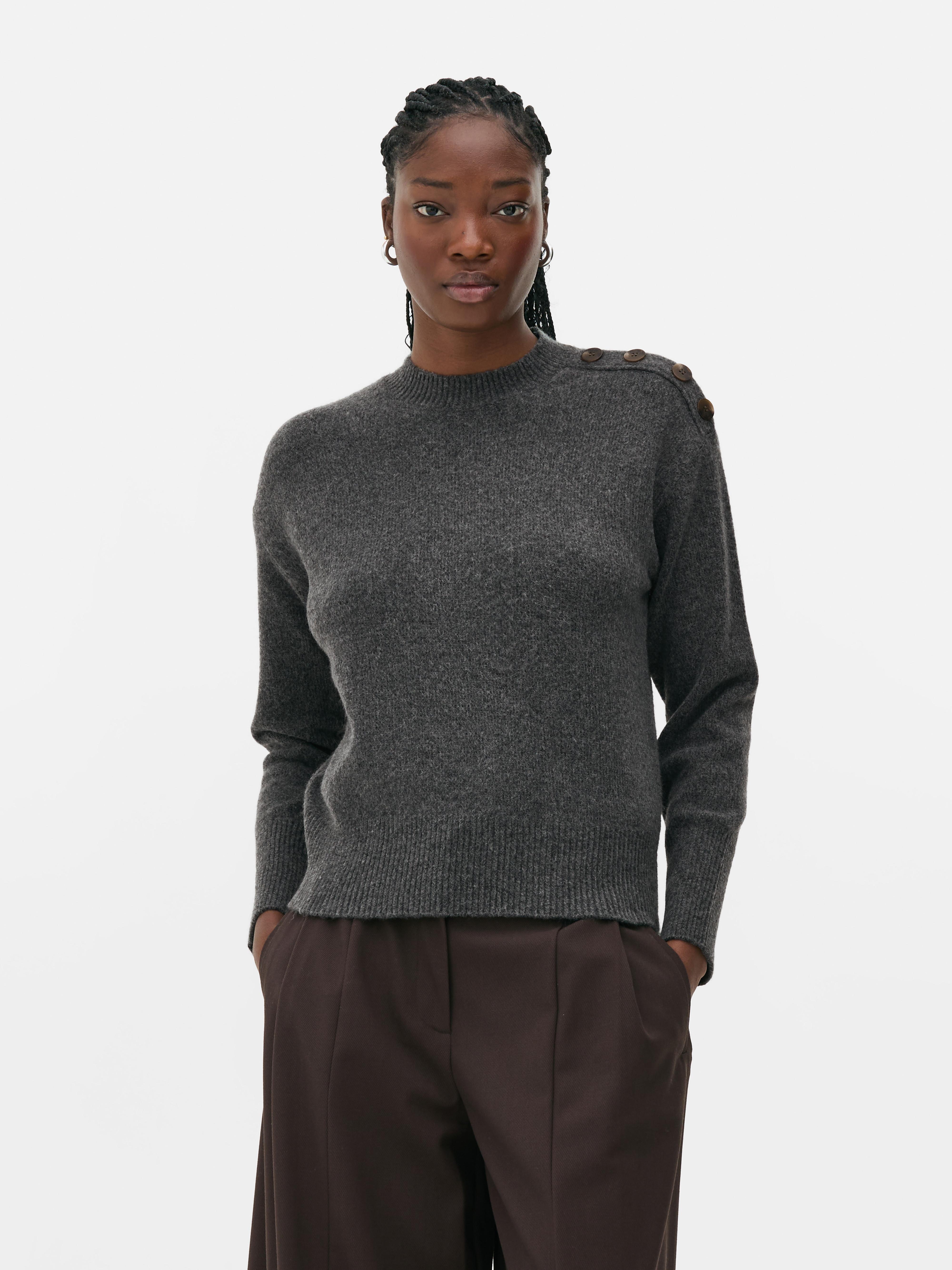 Button Detail Crew Neck Jumper