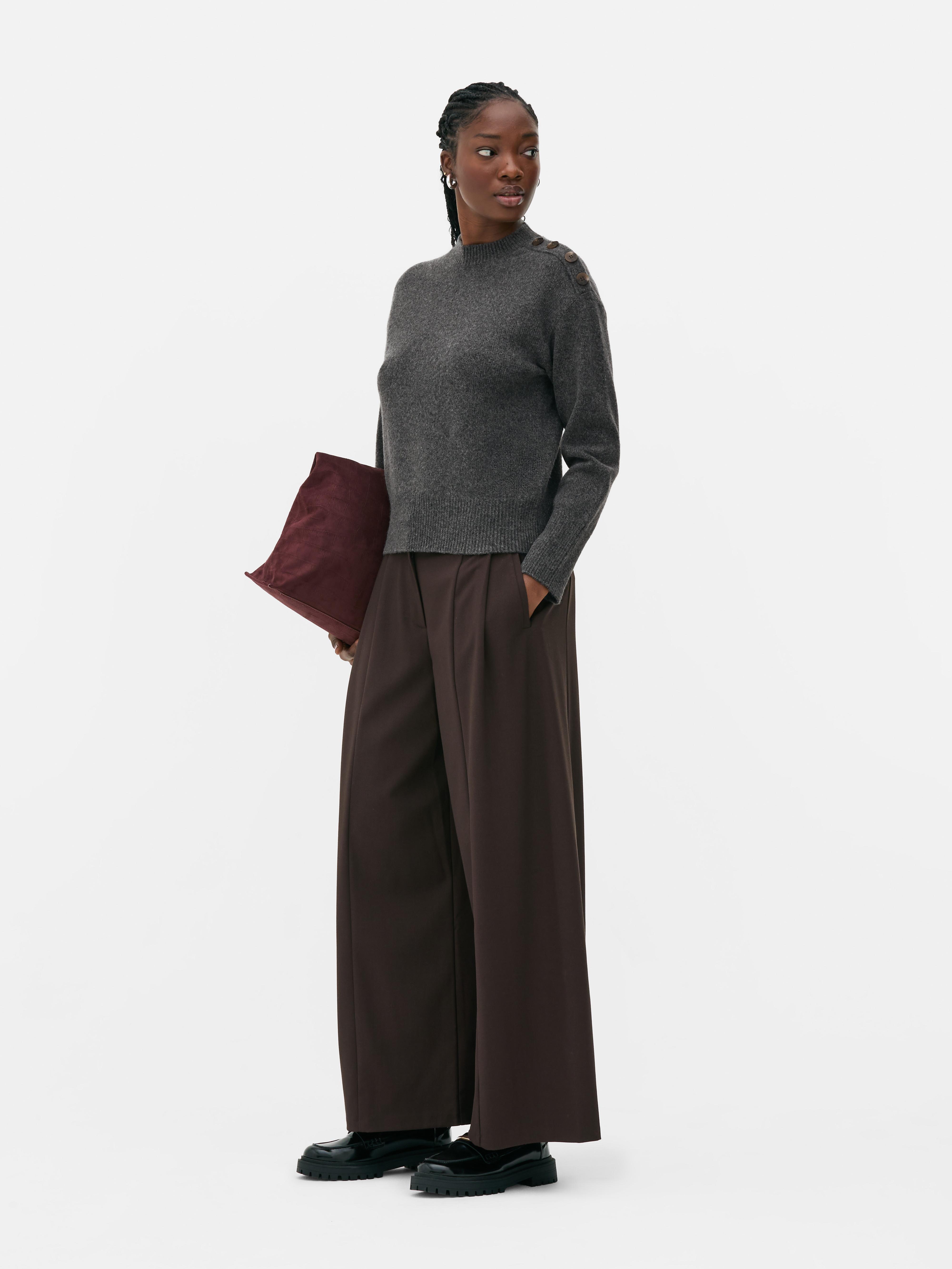 Button Detail Crew Neck Jumper