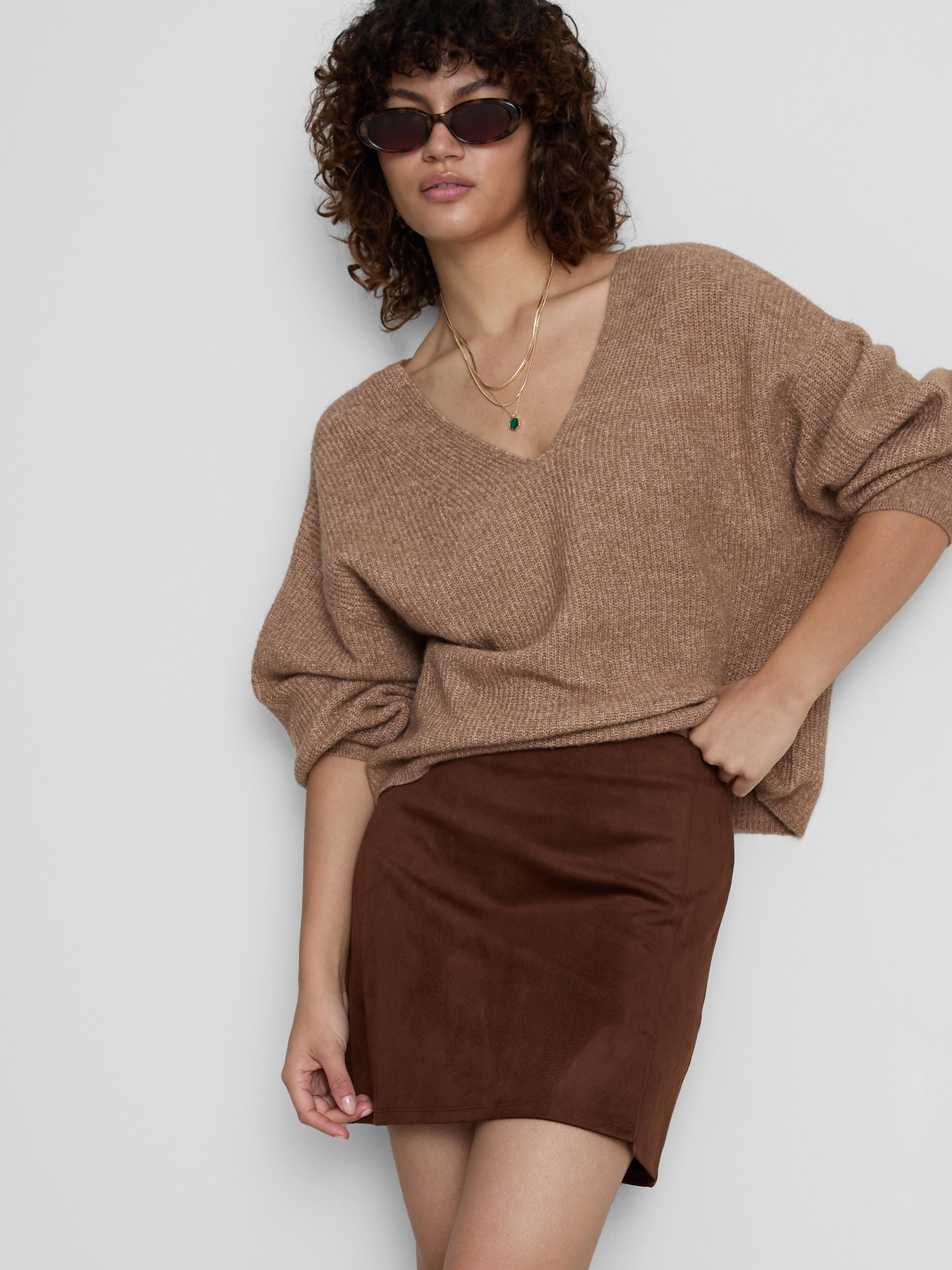 Women's Chocolate Split Hem Mini Skirt