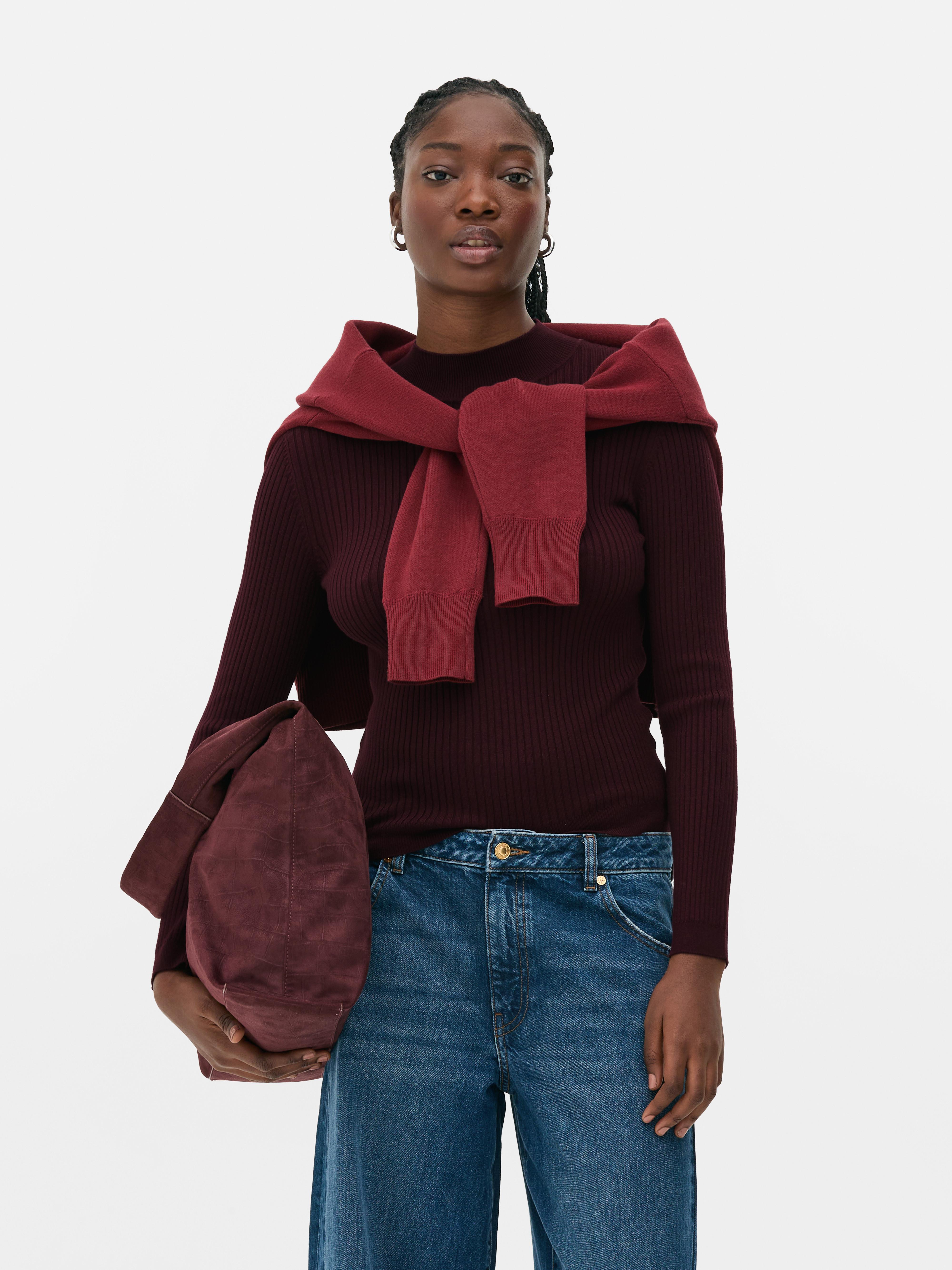 Ribbed Turtleneck Sweater Burgundy