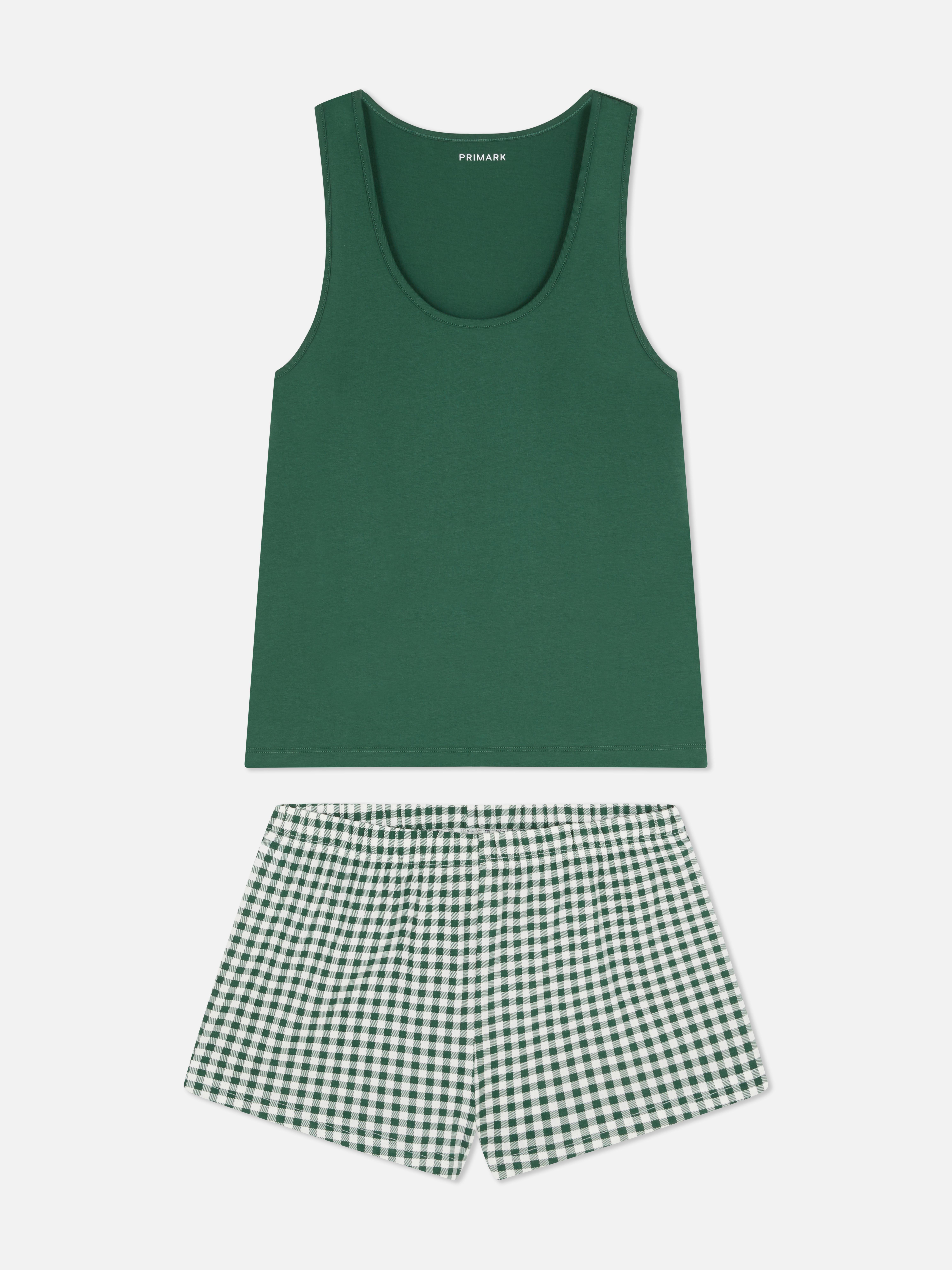 Cotton Vest Shorty Pajamas Green