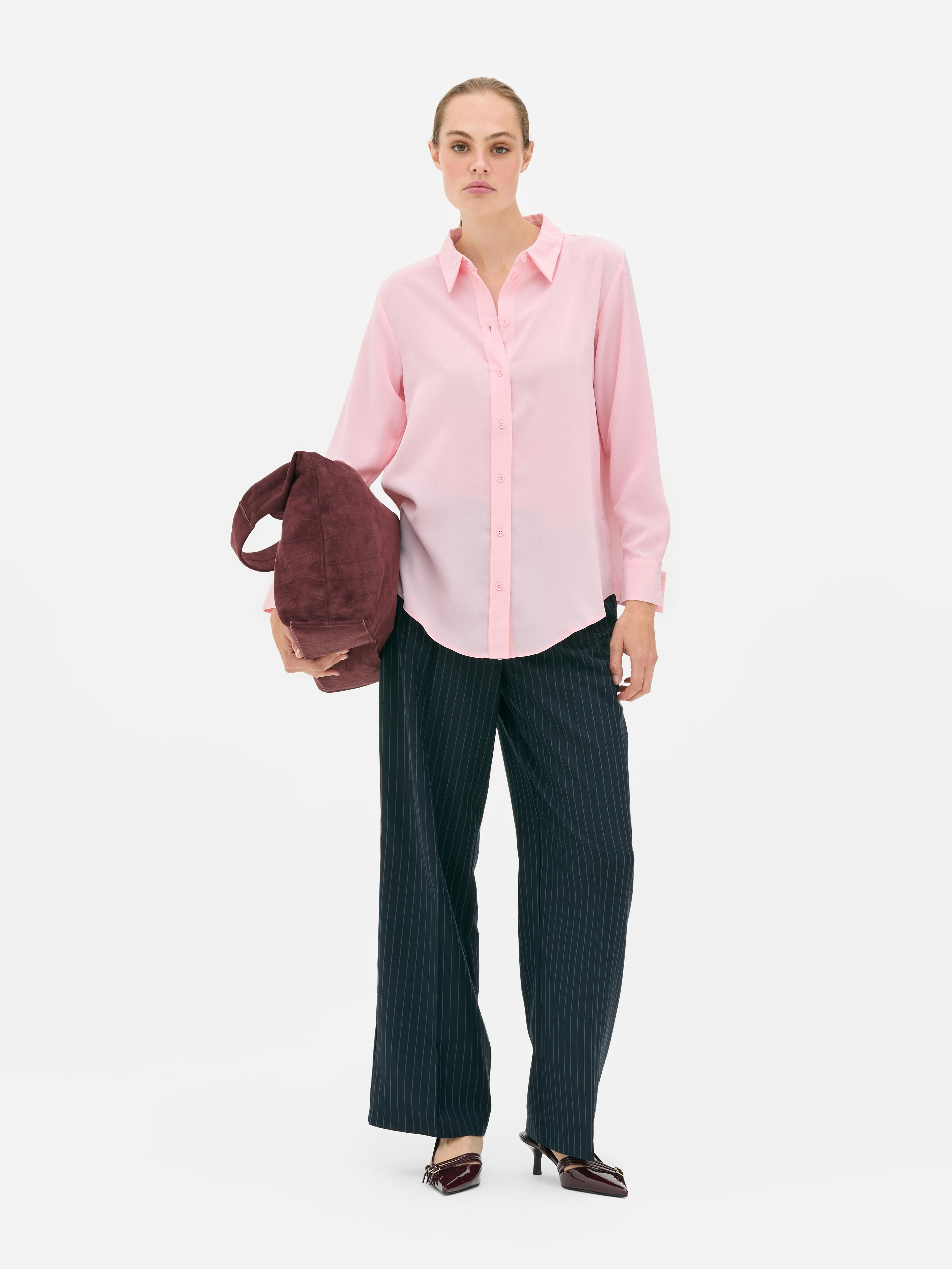 Crepe Curved Hem Shirt Pink