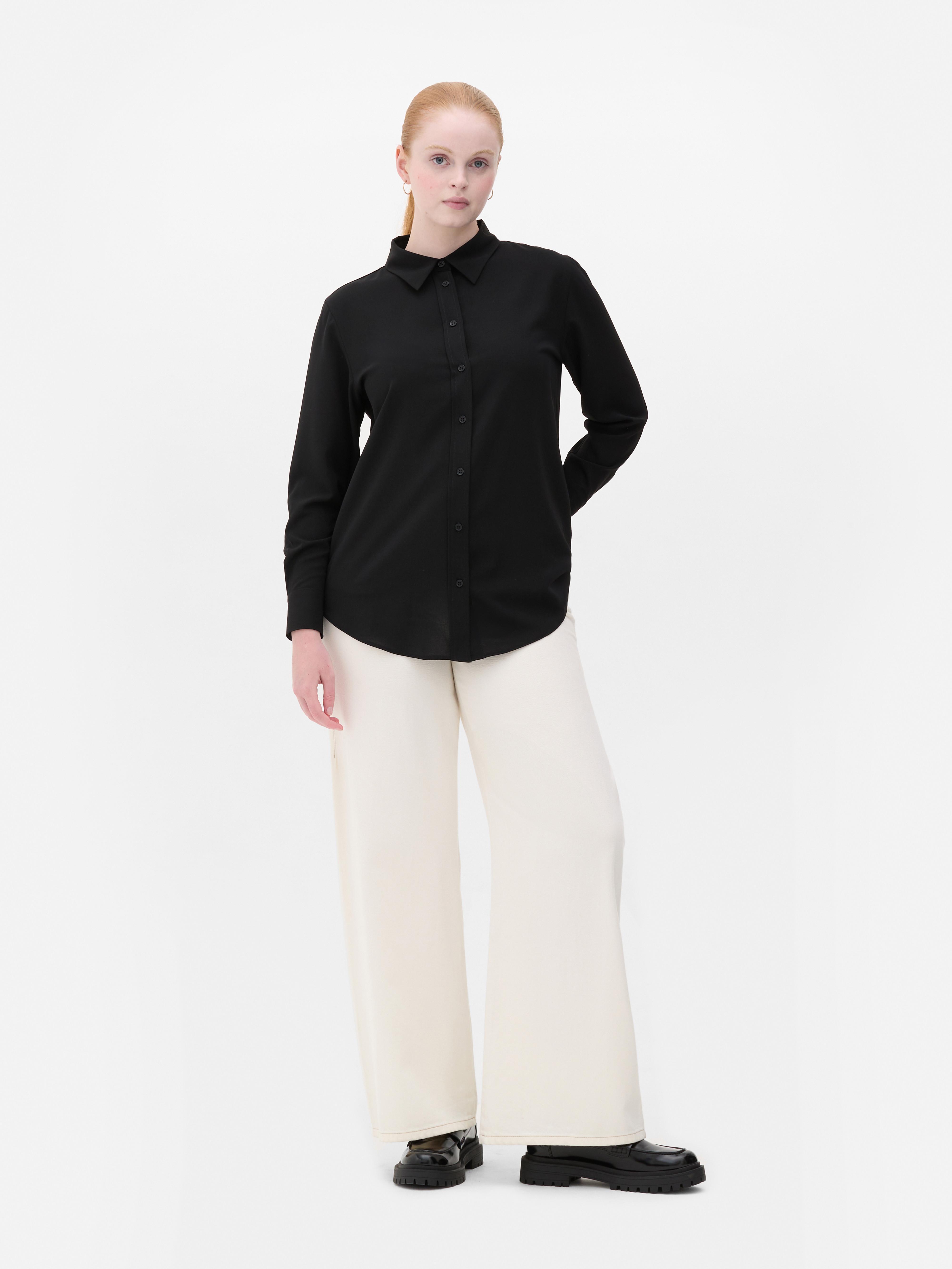 Crepe Curved Hem Shirt