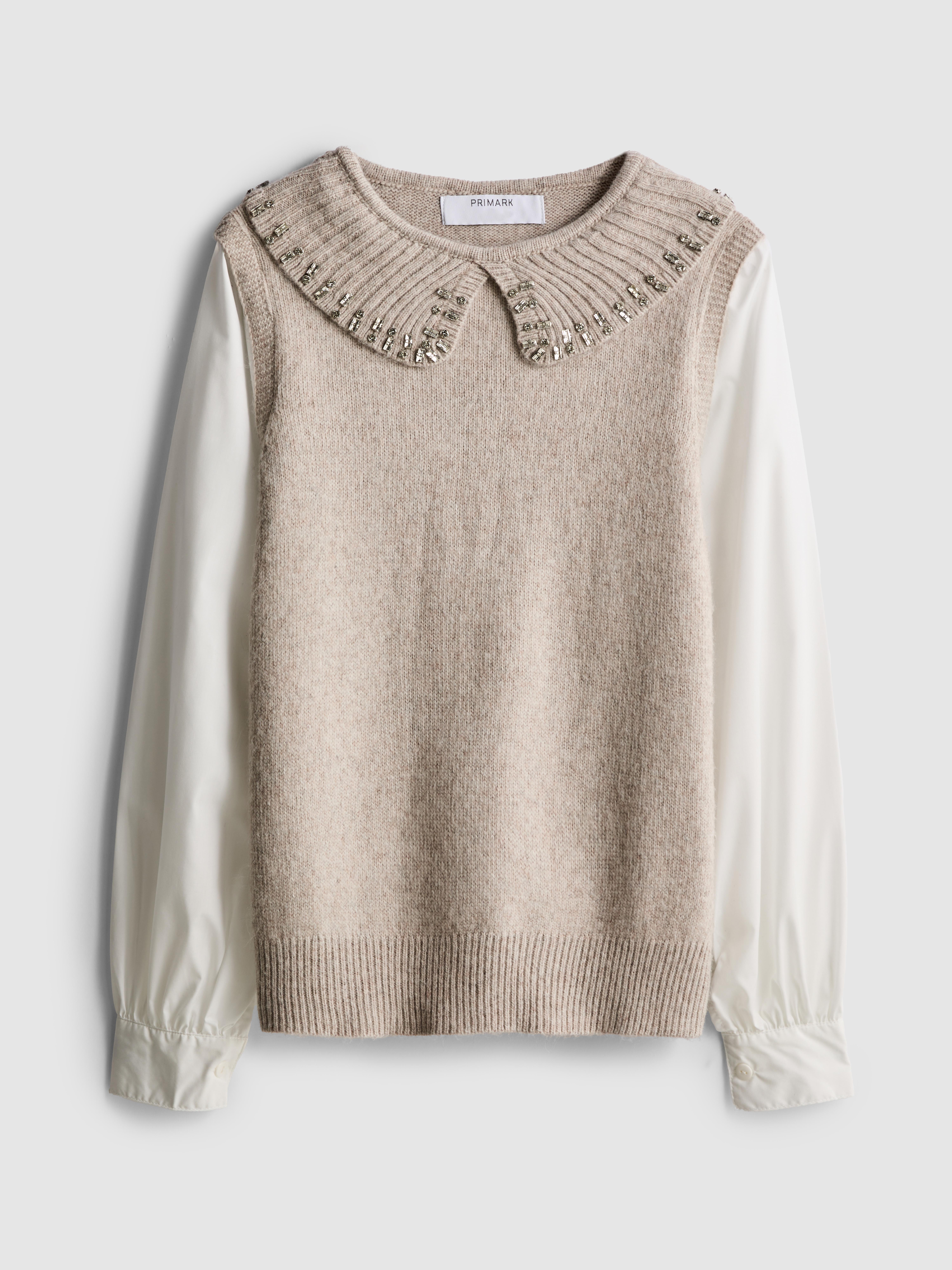 2 in 1 Embroidered Collar Jumper