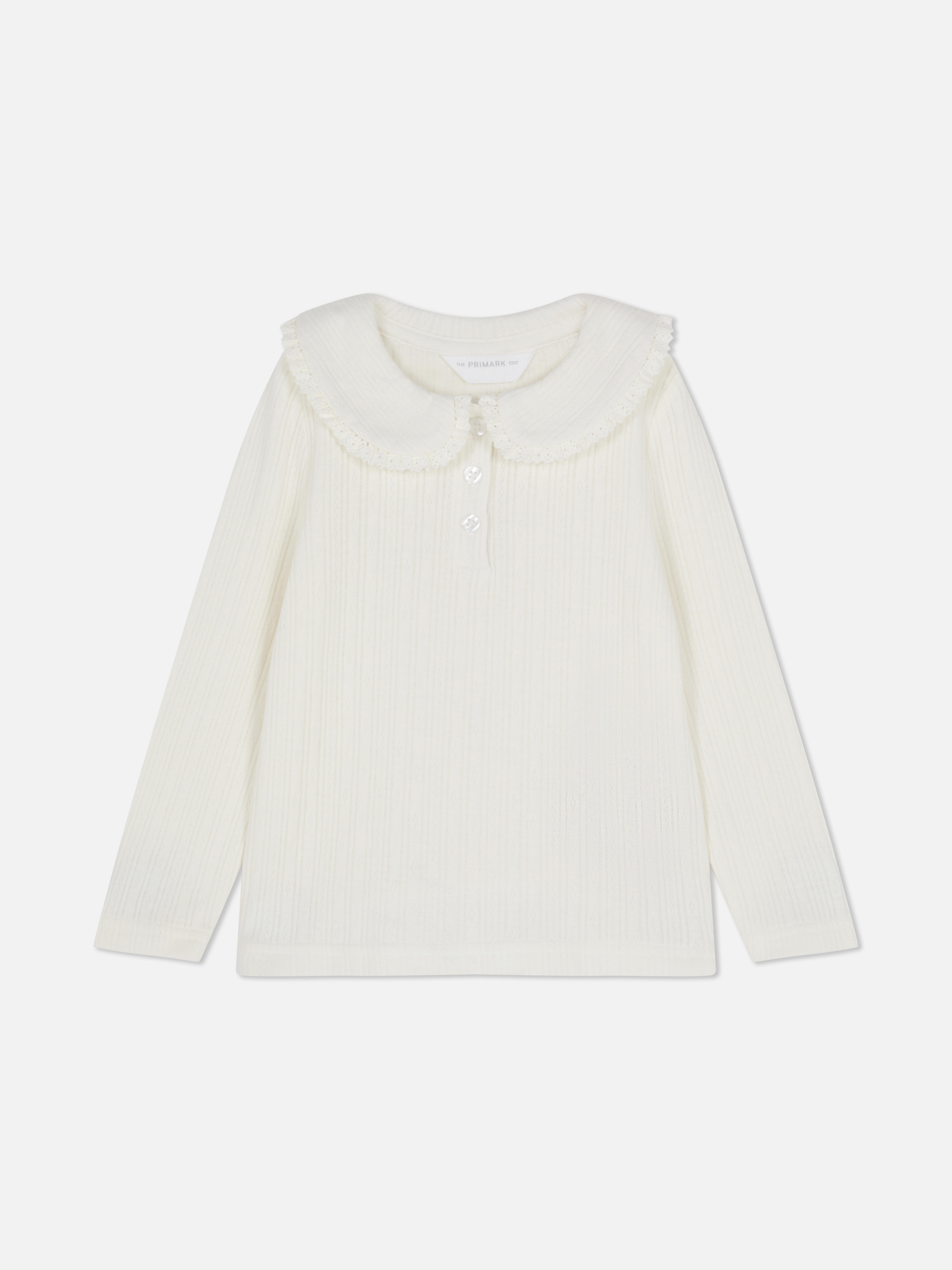 1.5-8yrs | The Edit Pointelle Collared Long Sleeve T-Shirt