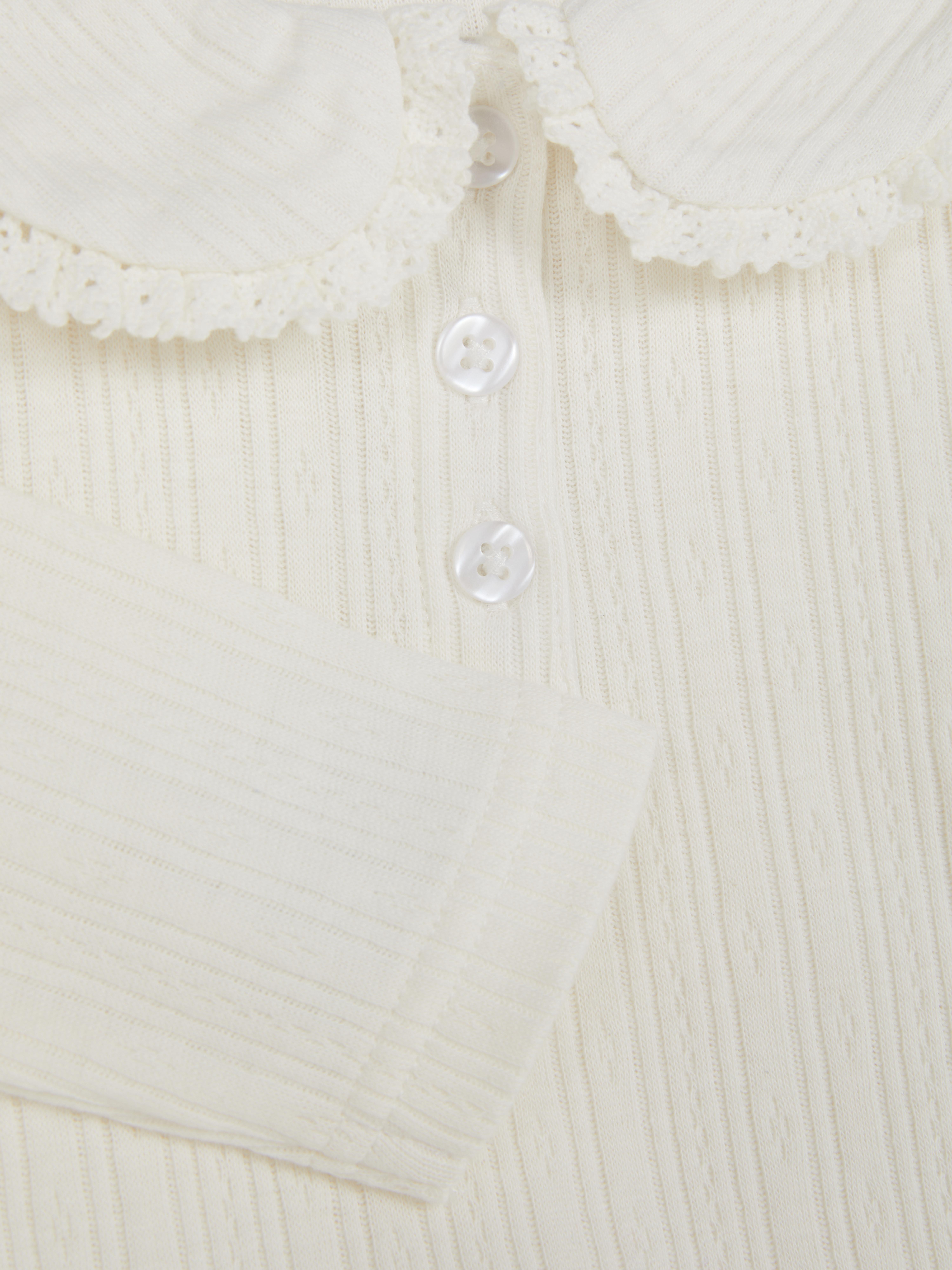 1.5-8yrs | The Edit Pointelle Collared Long Sleeve T-Shirt