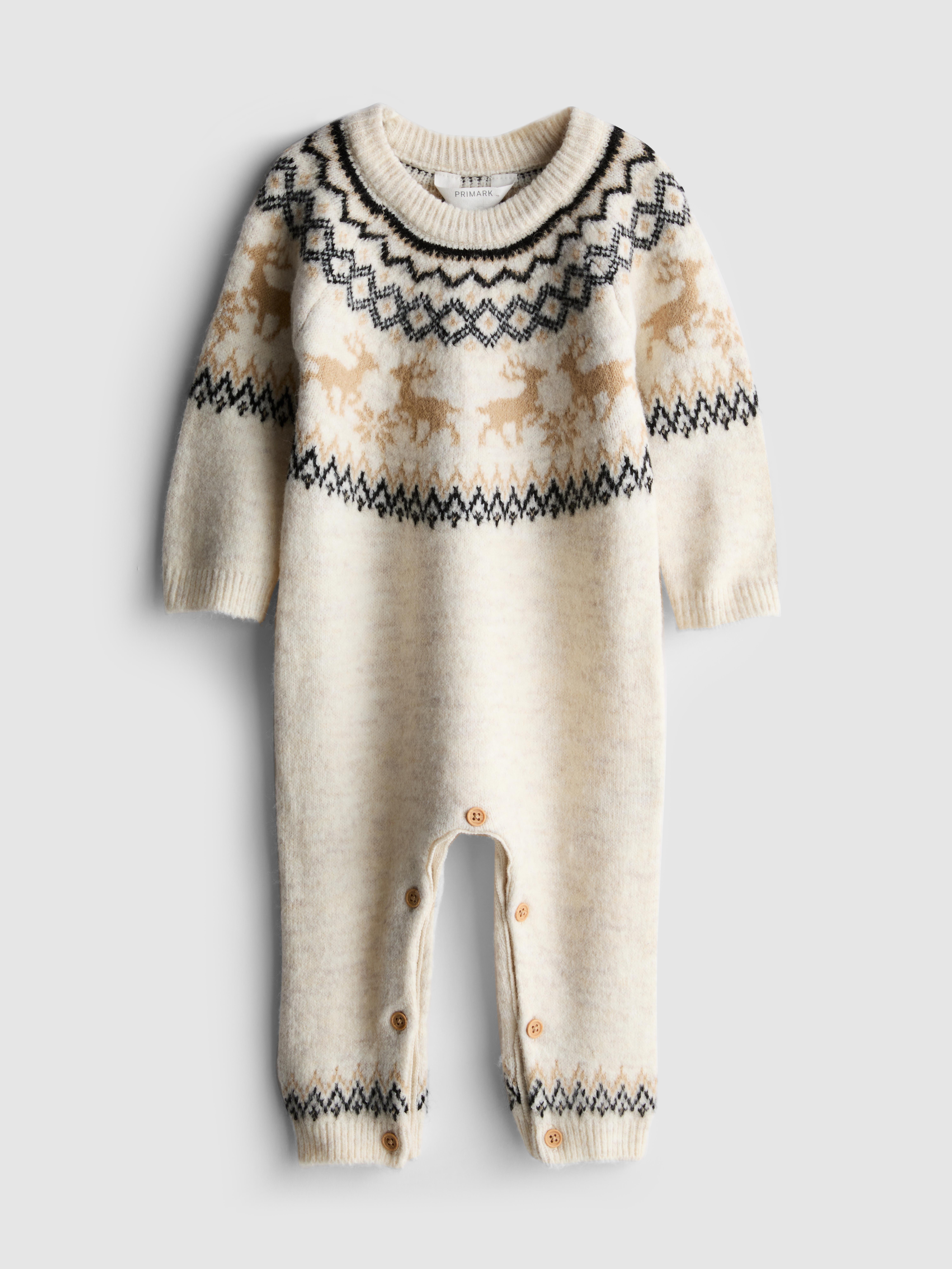 0-18mths | Baby's Reindeer Fair Isle Family Christmas Newborn Romper