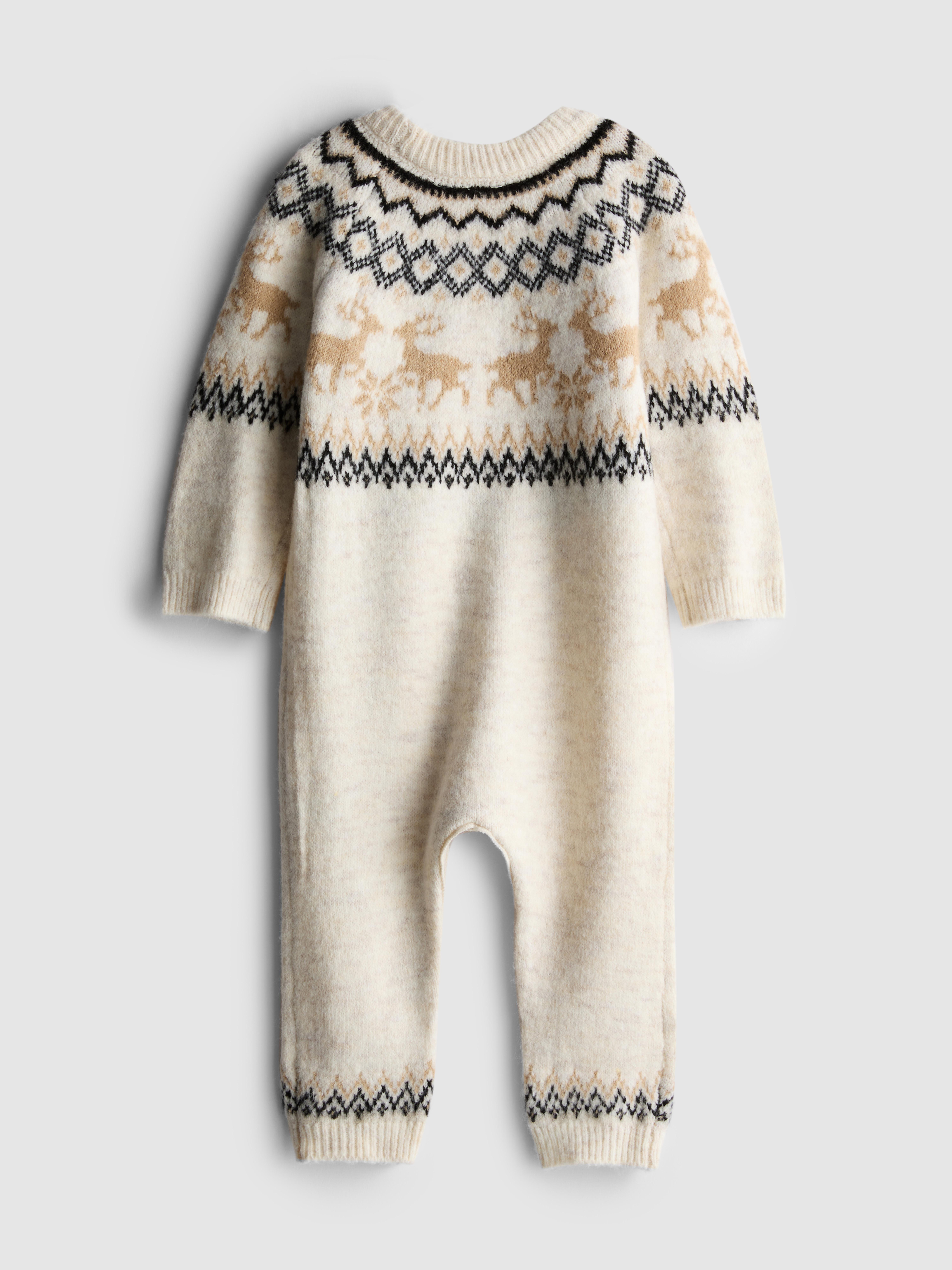 0-18mths | Baby's Reindeer Fair Isle Family Christmas Newborn Romper