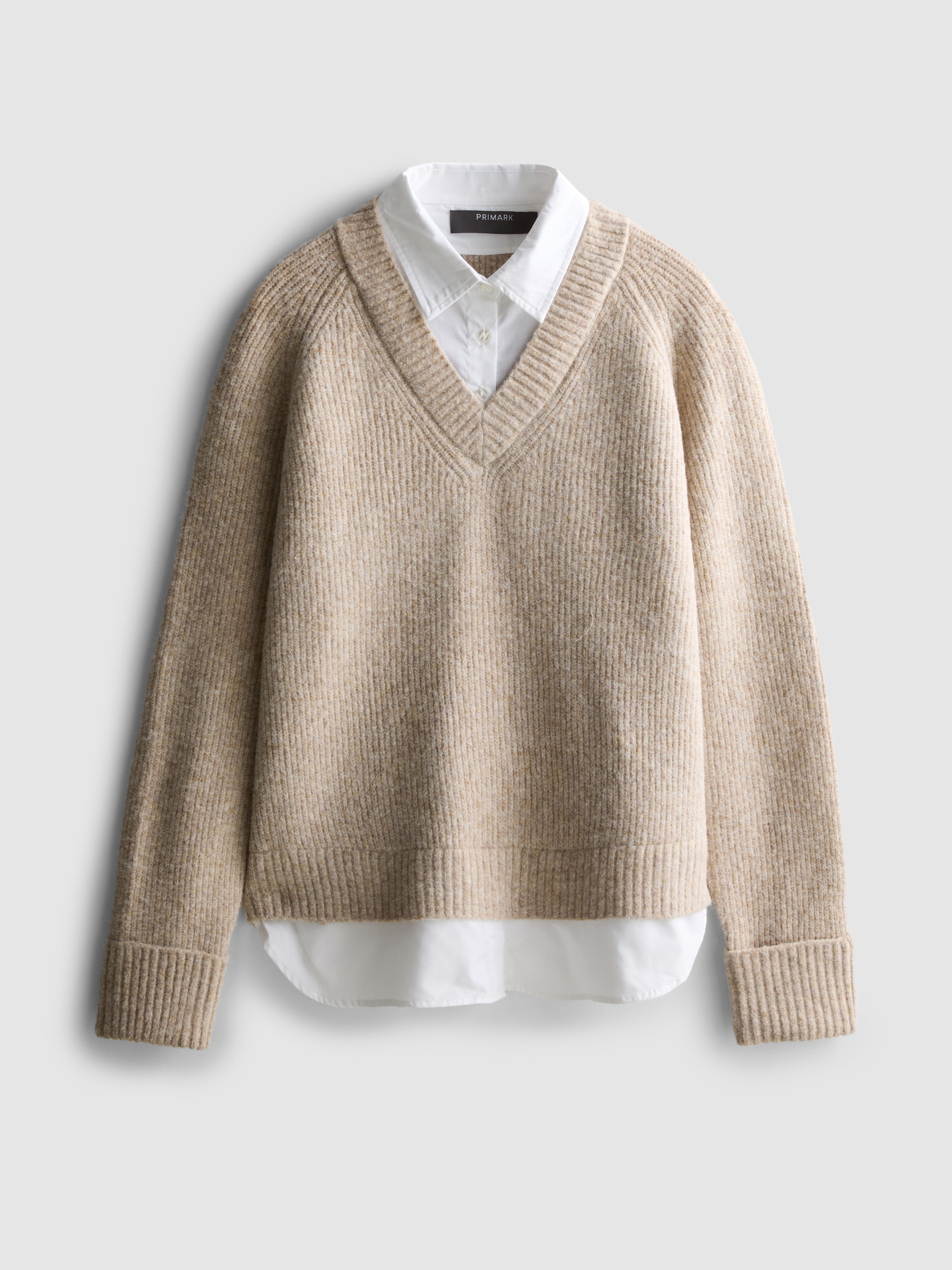 2-in-1-Strickpullover mit V-Ausschnitt