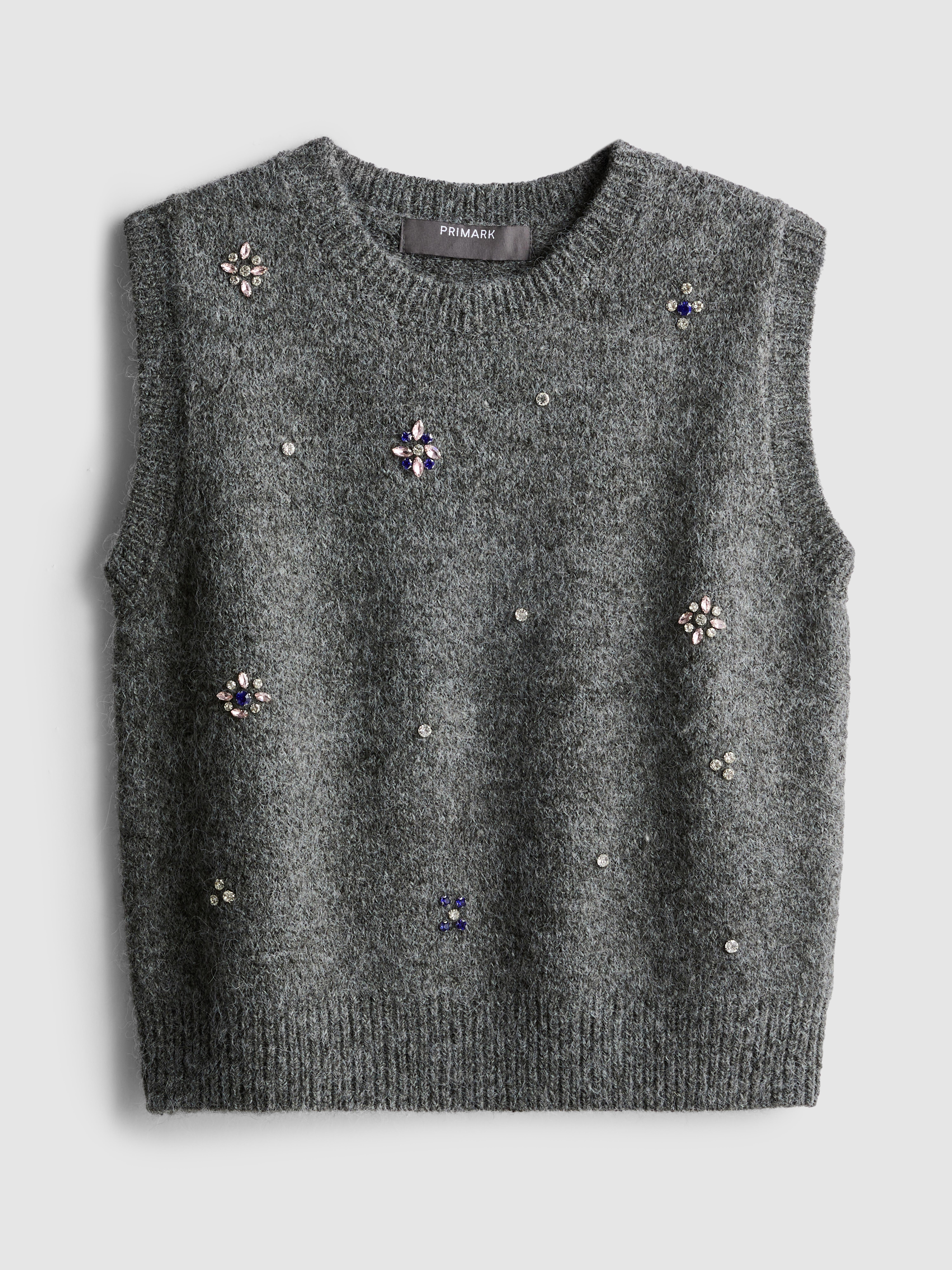 Pull sans manches en maille à strass