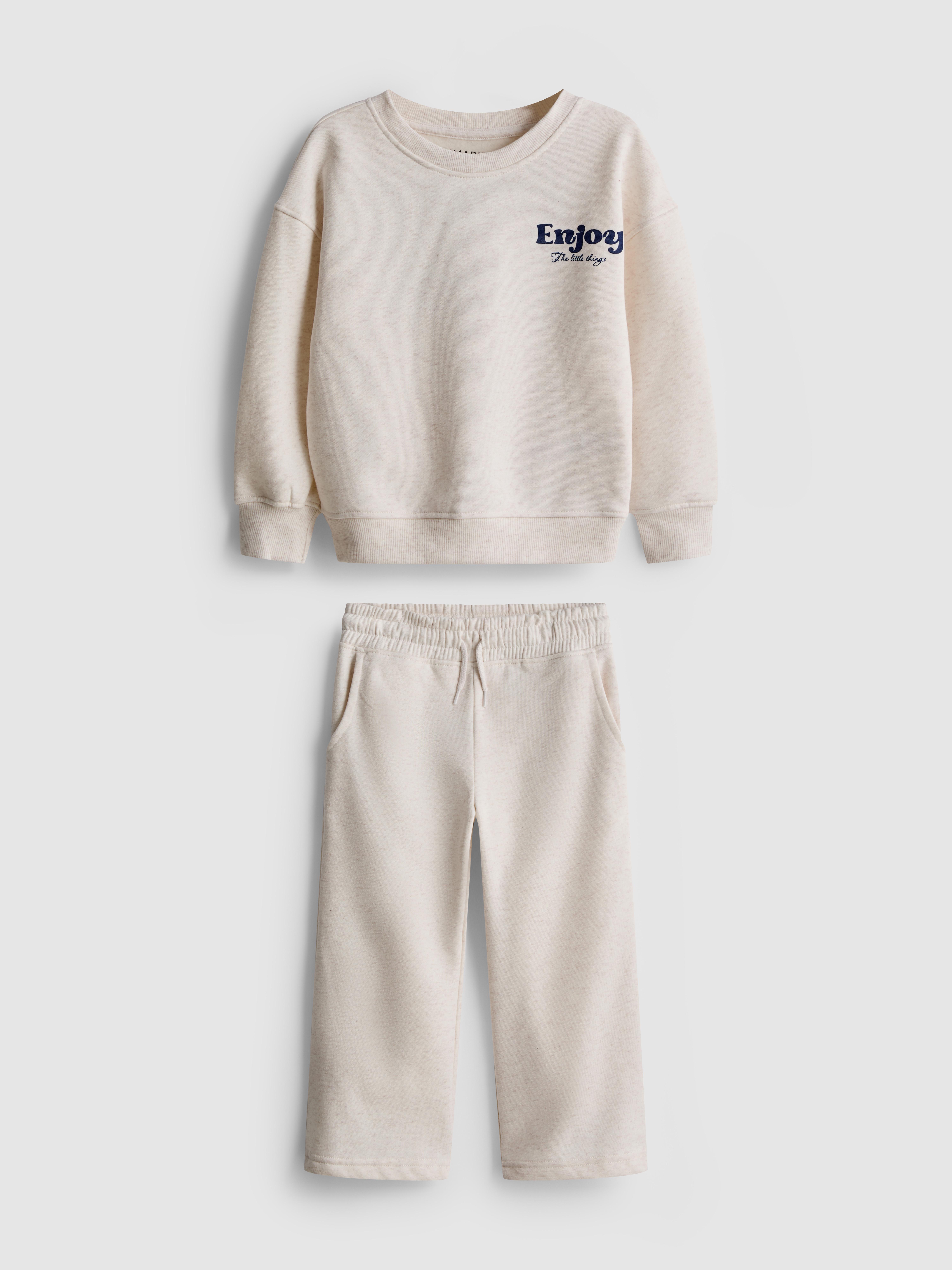 Girls Oatmeal 1.5-8yrs | Graphic Sweatshirt and Wide Leg Joggers Set