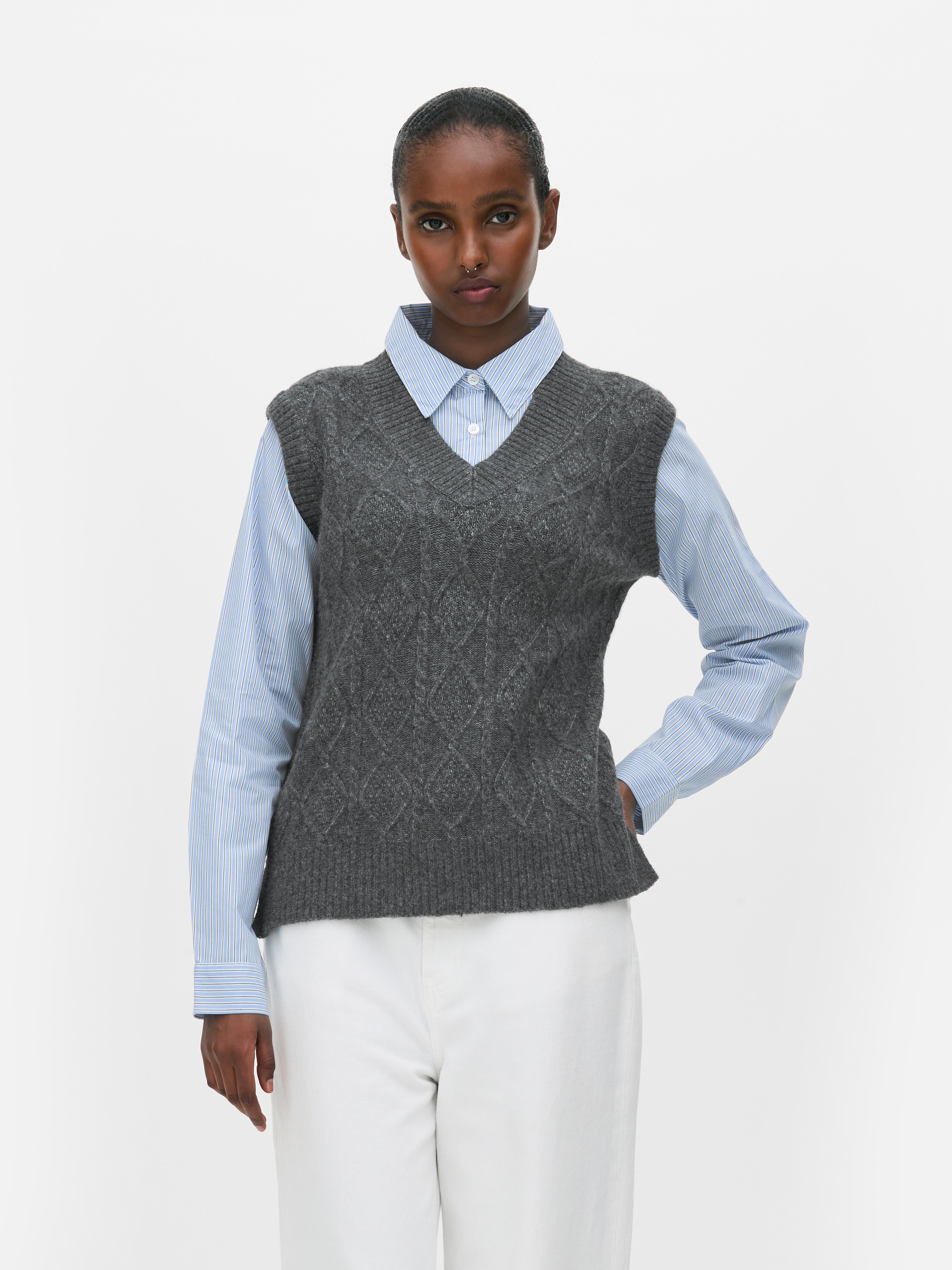 Cable Knit 2 in 1 Vest Grey