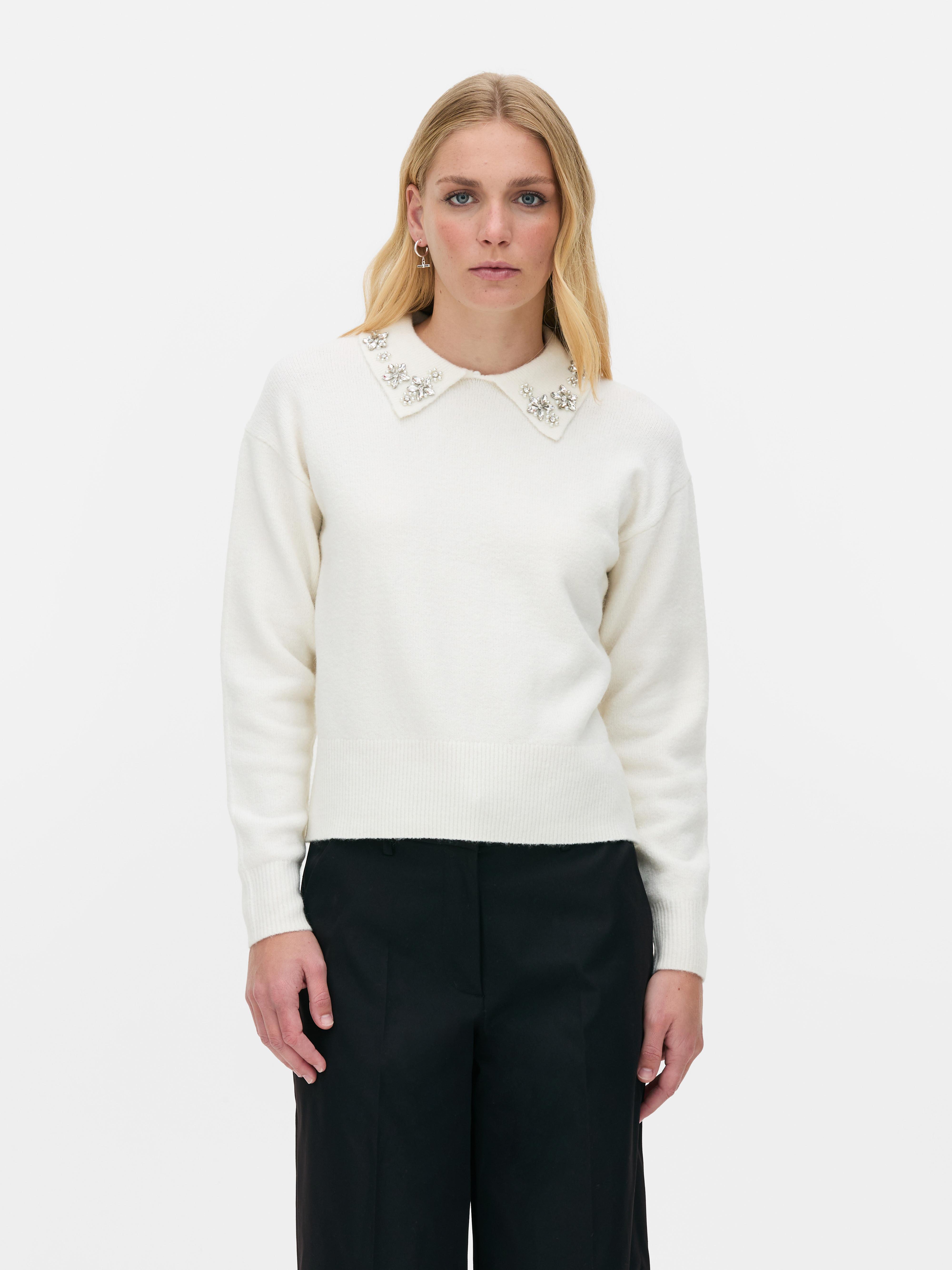Embroidered Jewel Collar Jumper