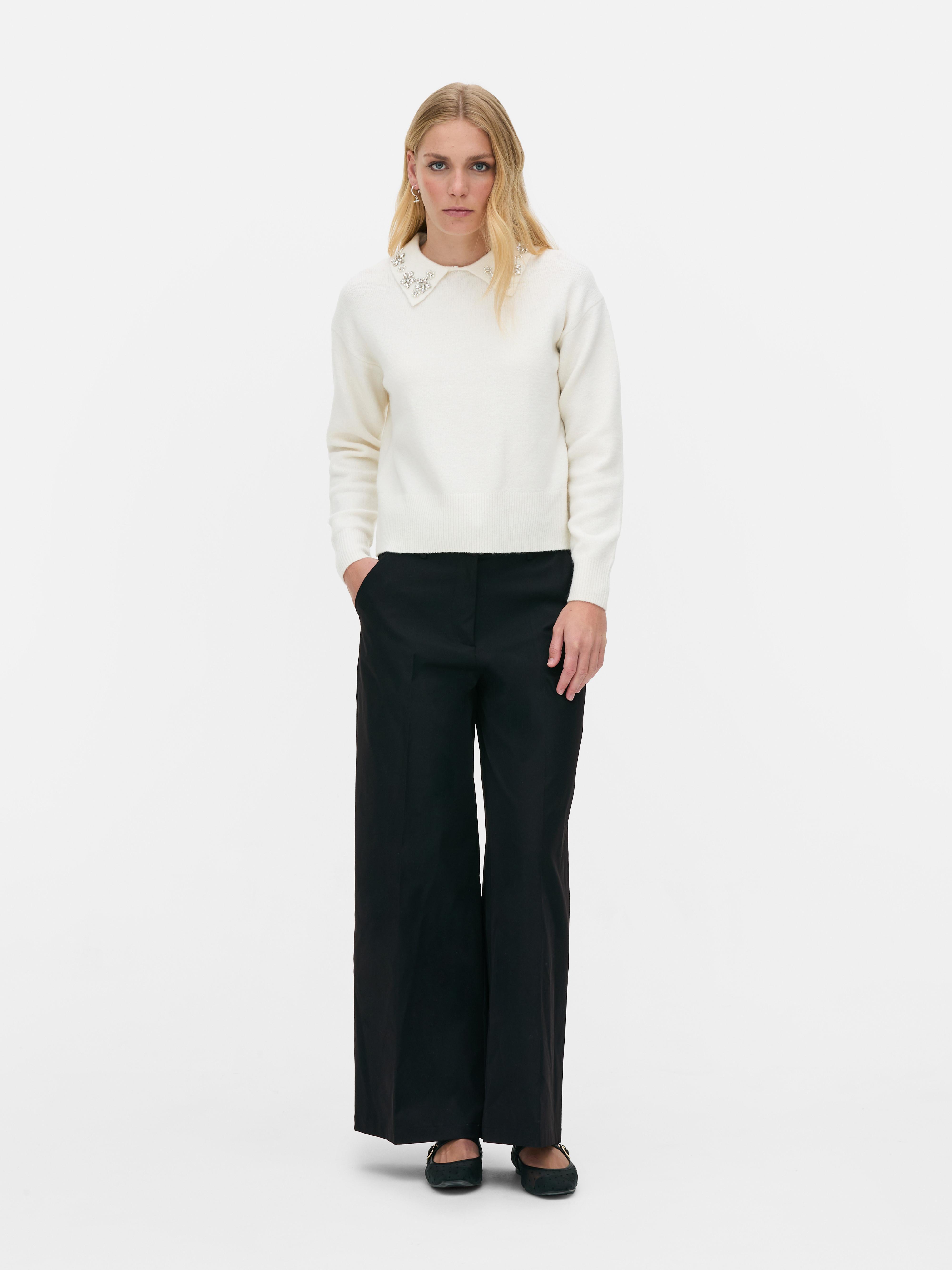 Embroidered Jewel Collar Jumper