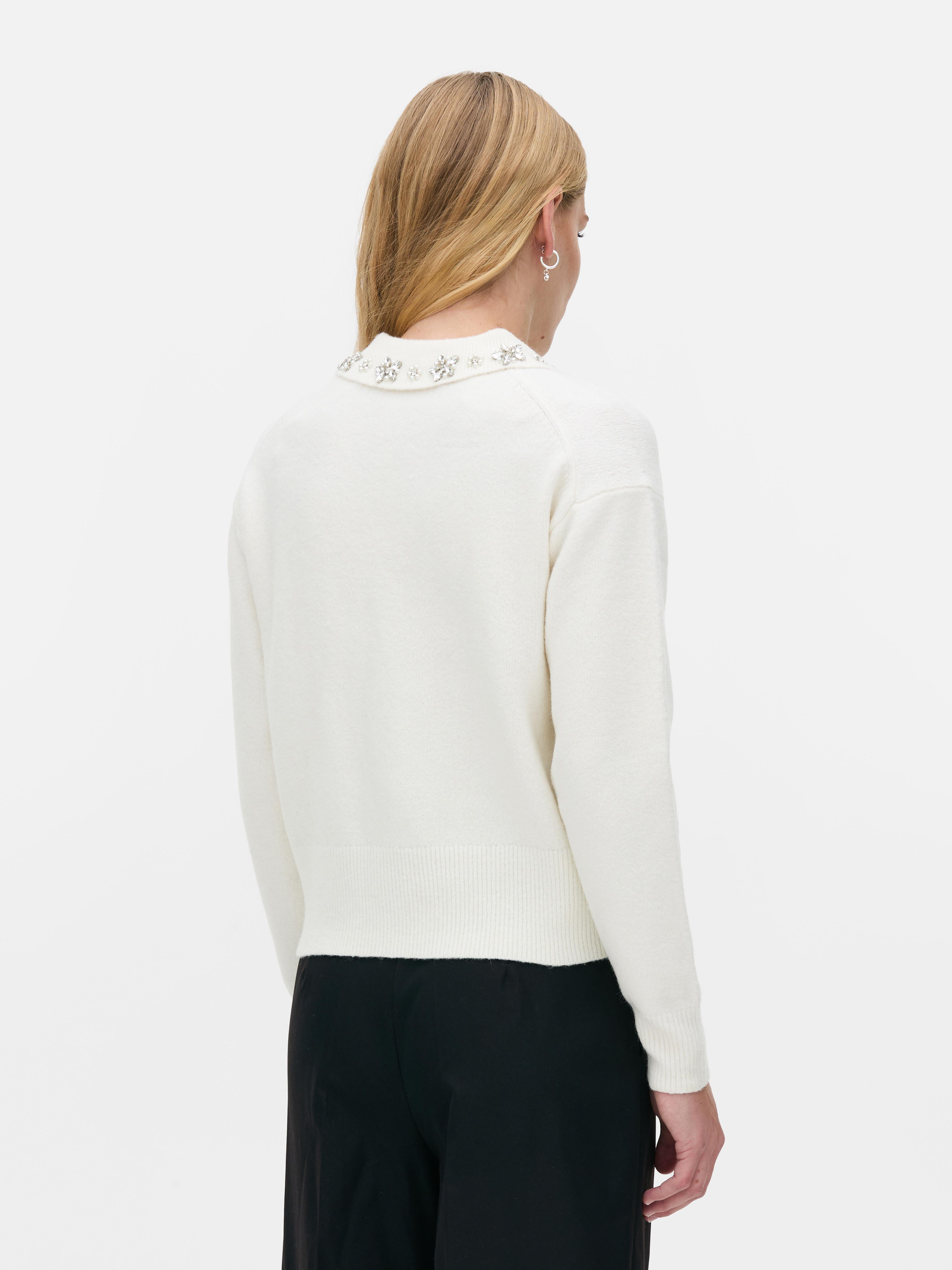Embroidered Jewel Collar Jumper