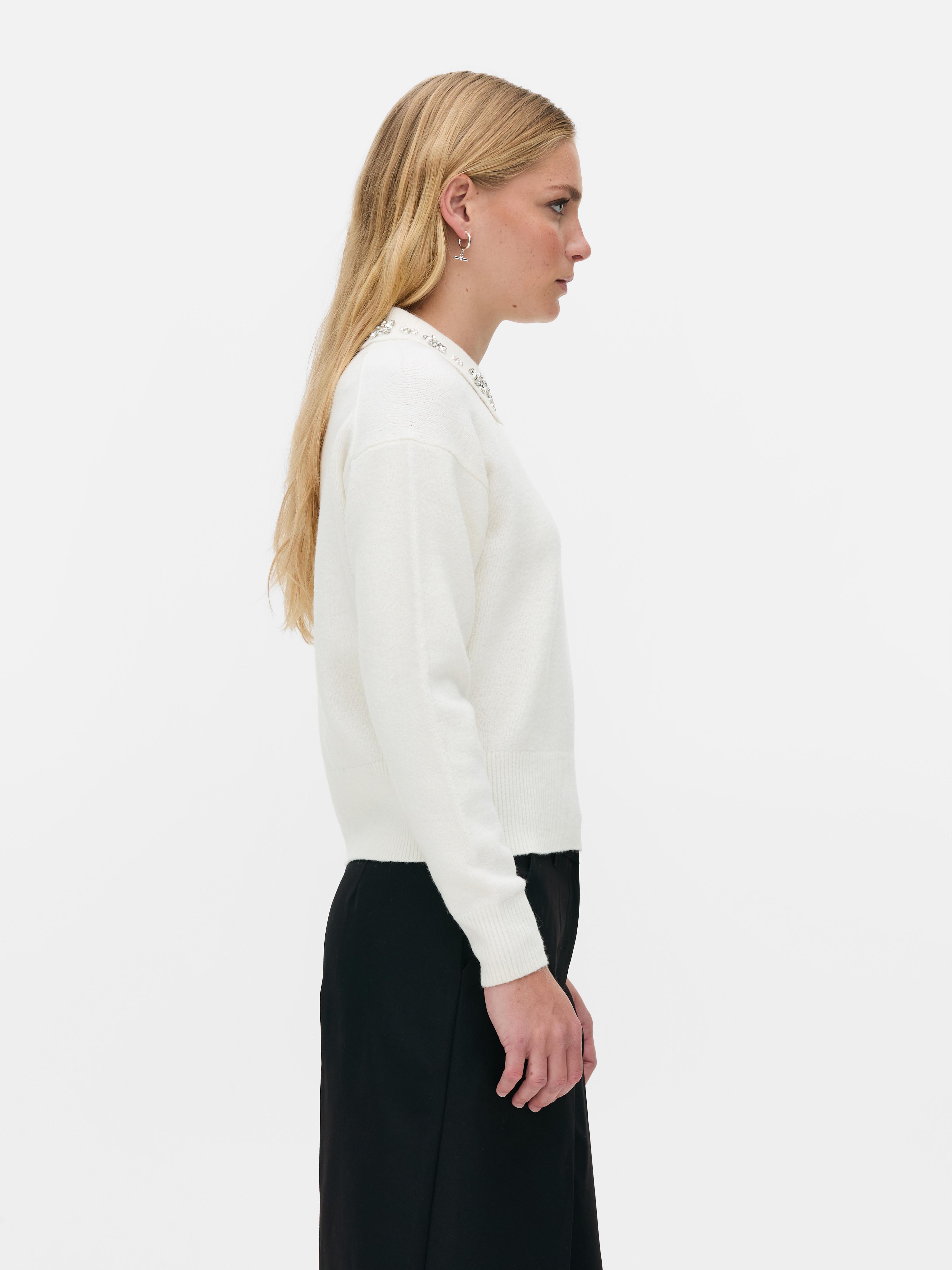 Embroidered Jewel Collar Jumper