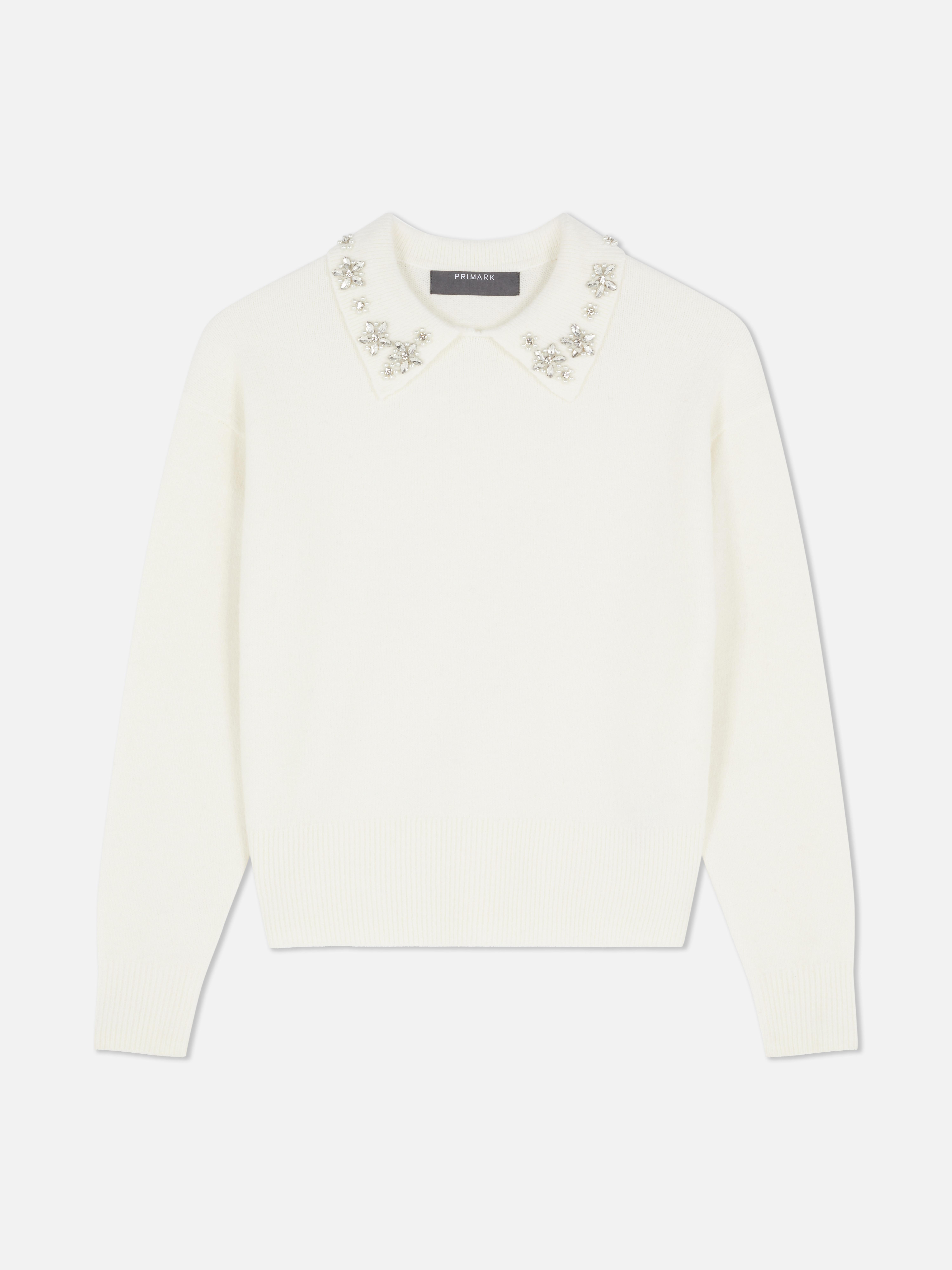 Embroidered Jewel Collar Jumper