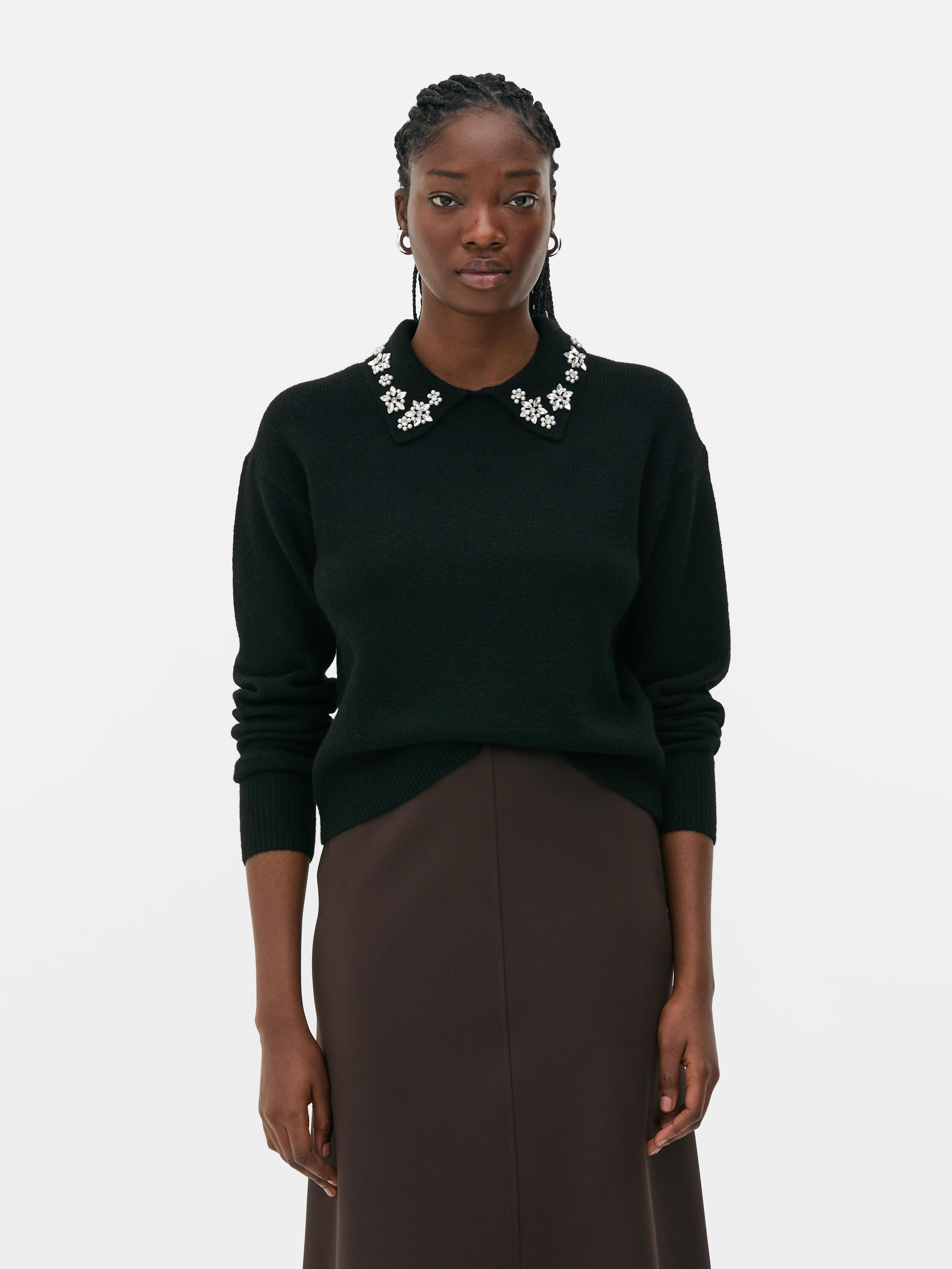 Embroidered Jewel Collar Jumper