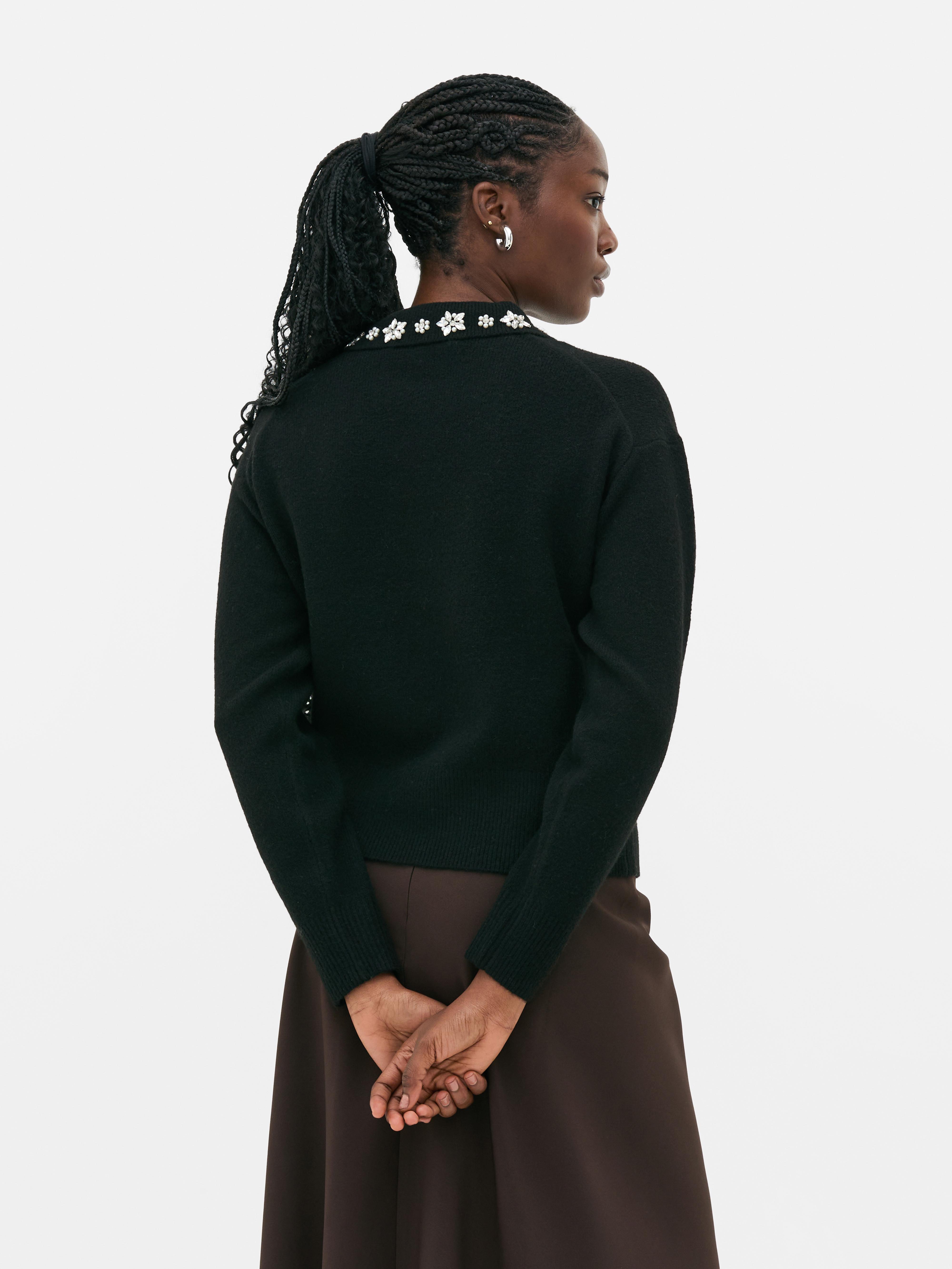 Embroidered Jewel Collar Jumper