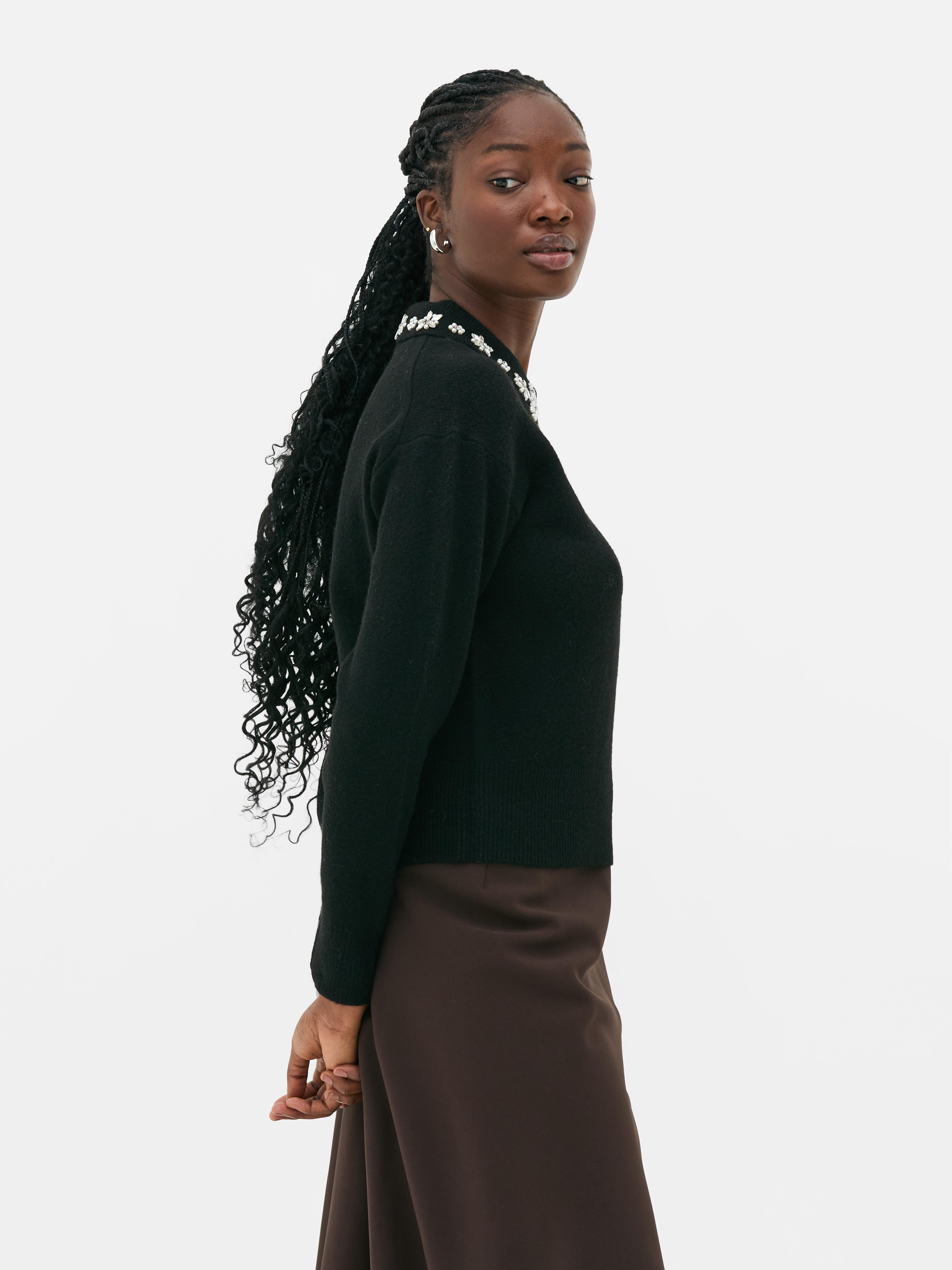 Embroidered Jewel Collar Jumper