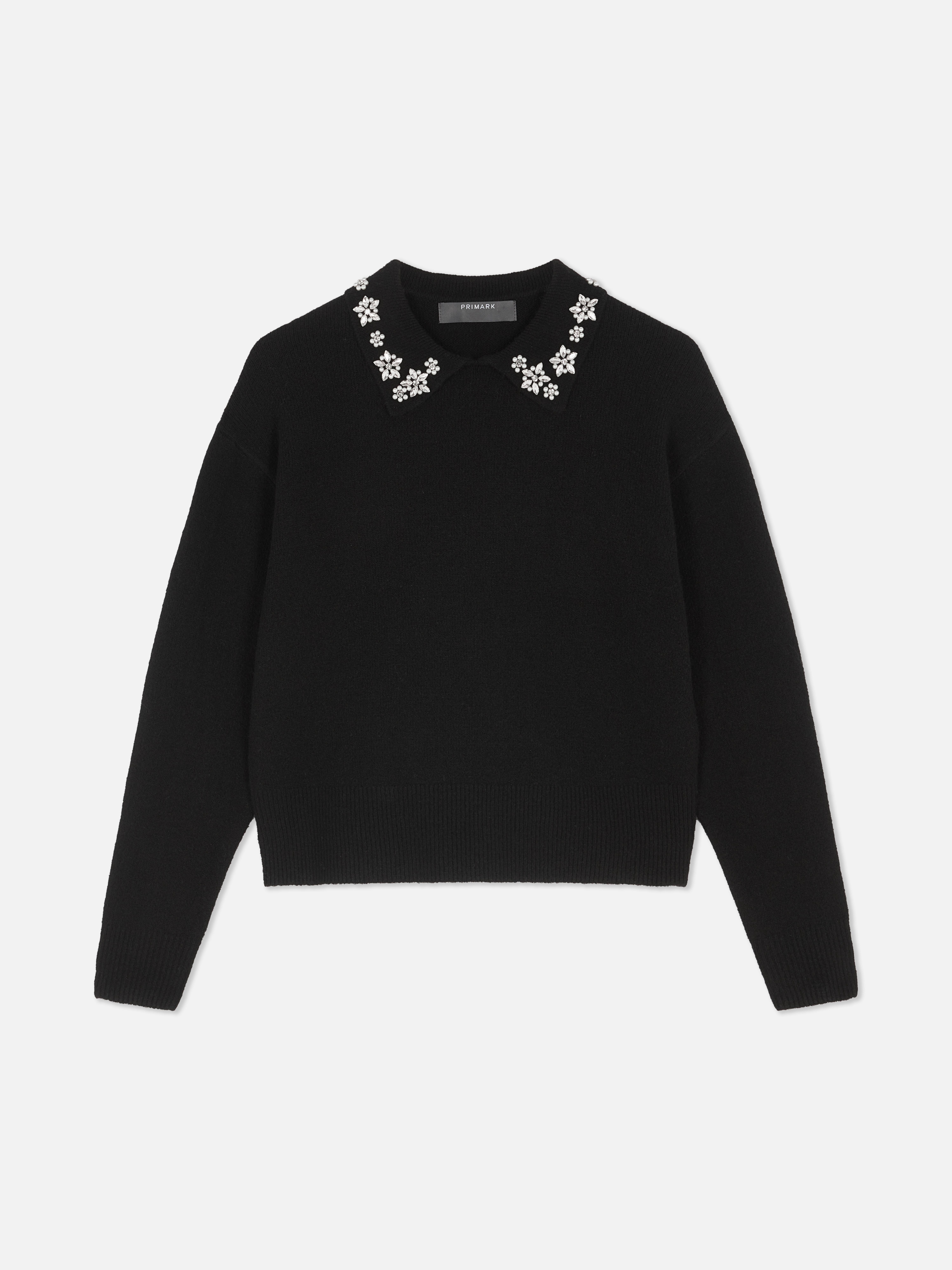 Embroidered Jewel Collar Jumper