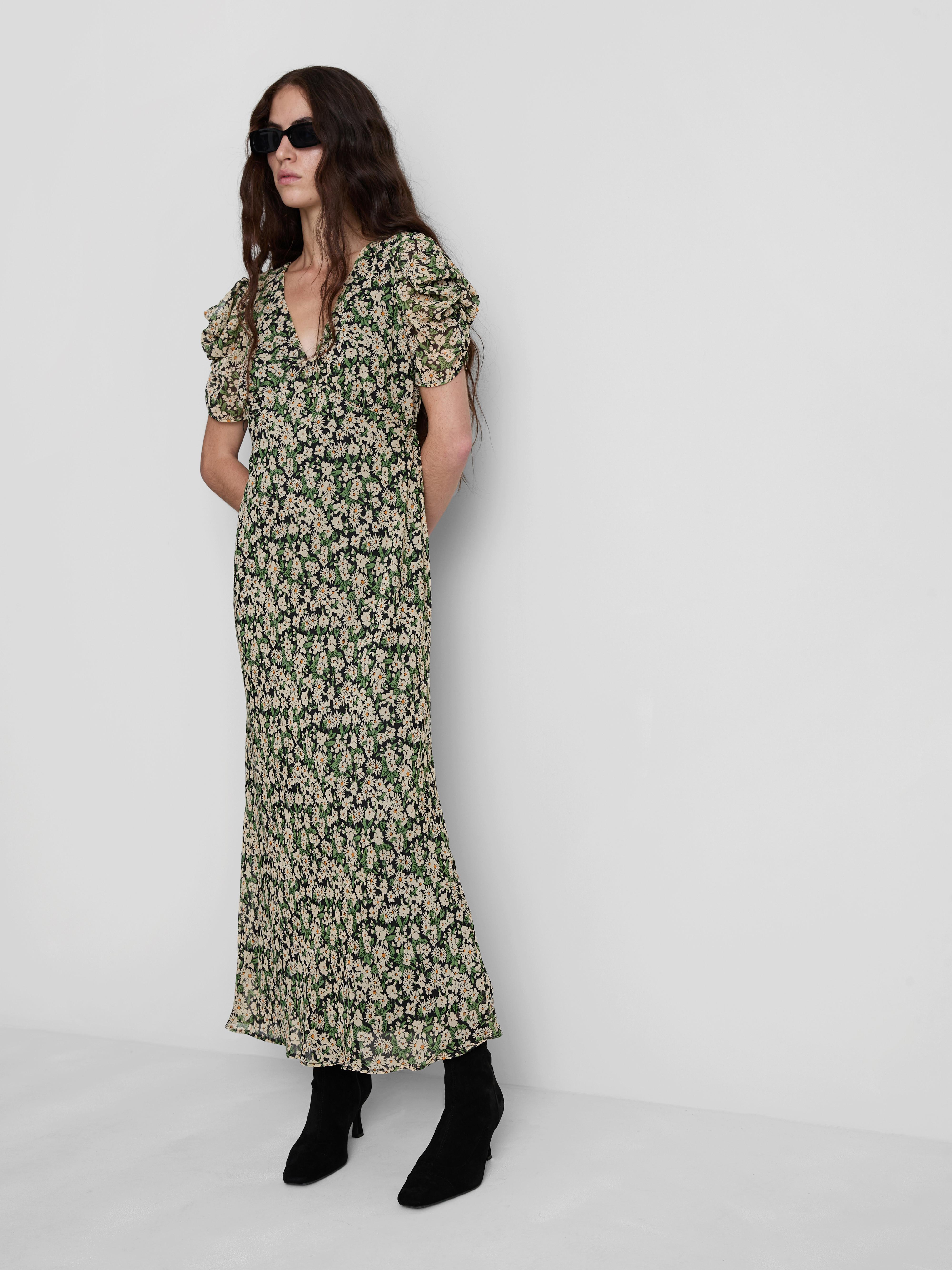Vestido dia padrão floral midi