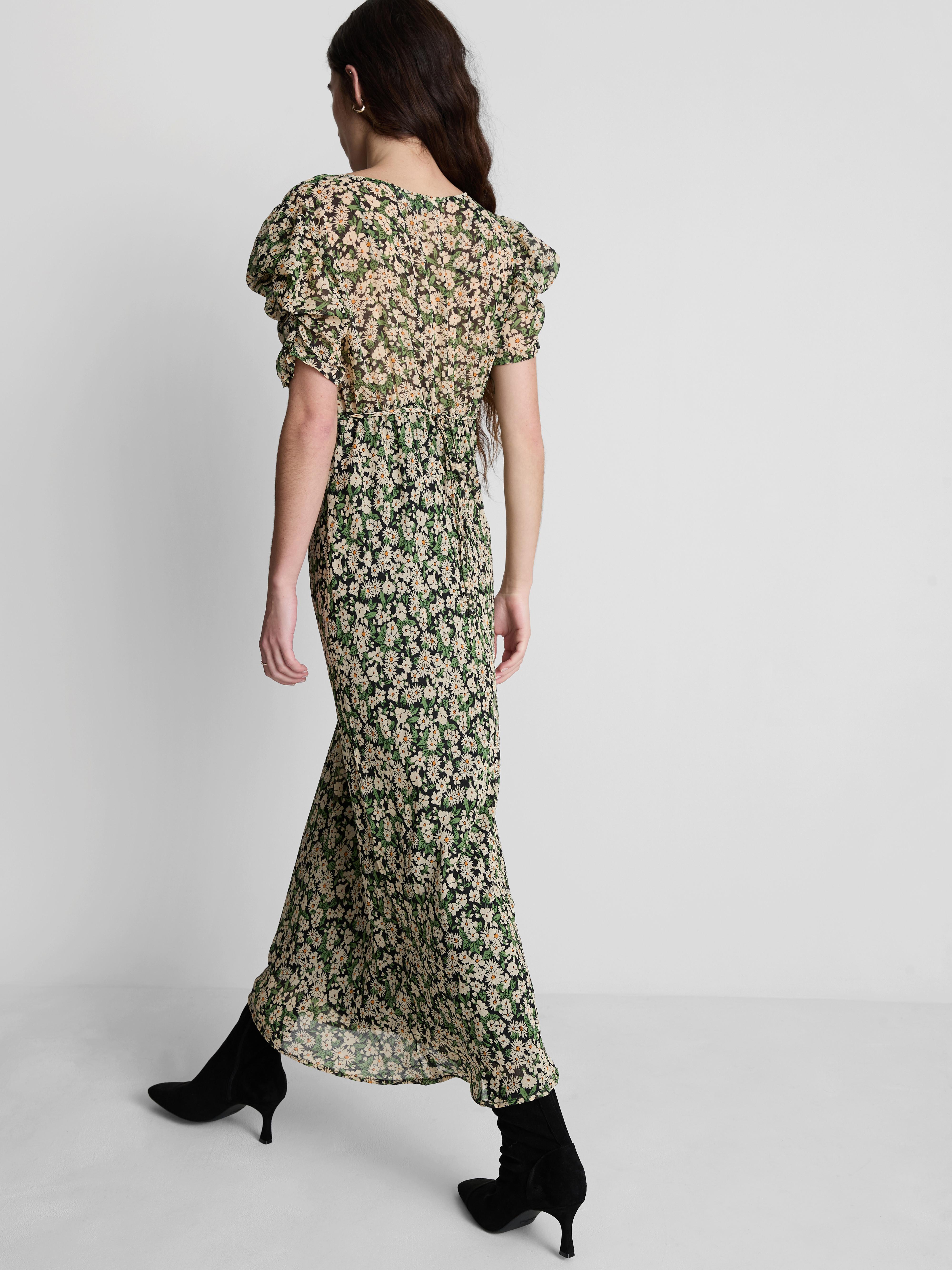 Vestido dia padrão floral midi