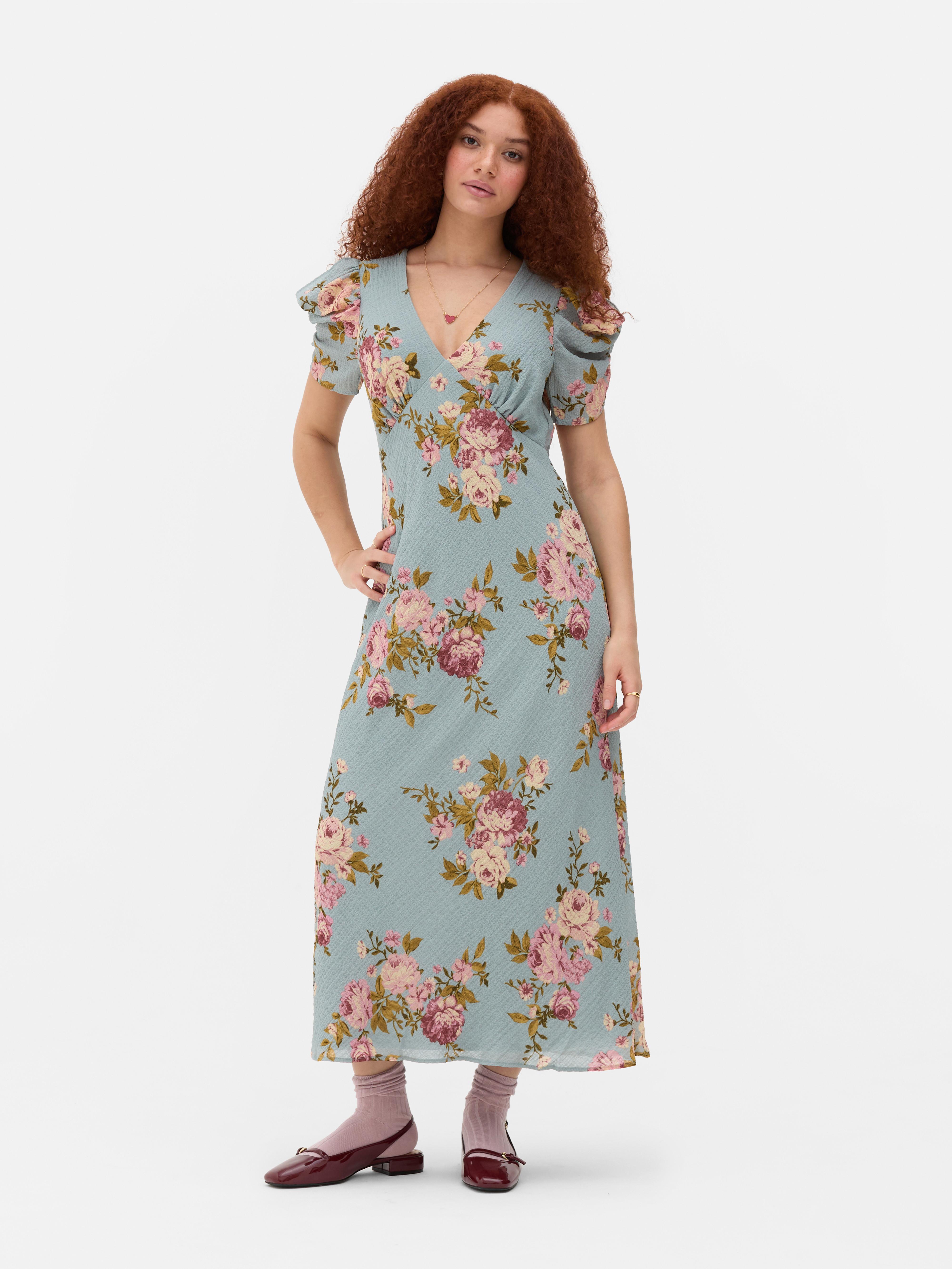 Krepp-Midikleid mit Blumenmuster