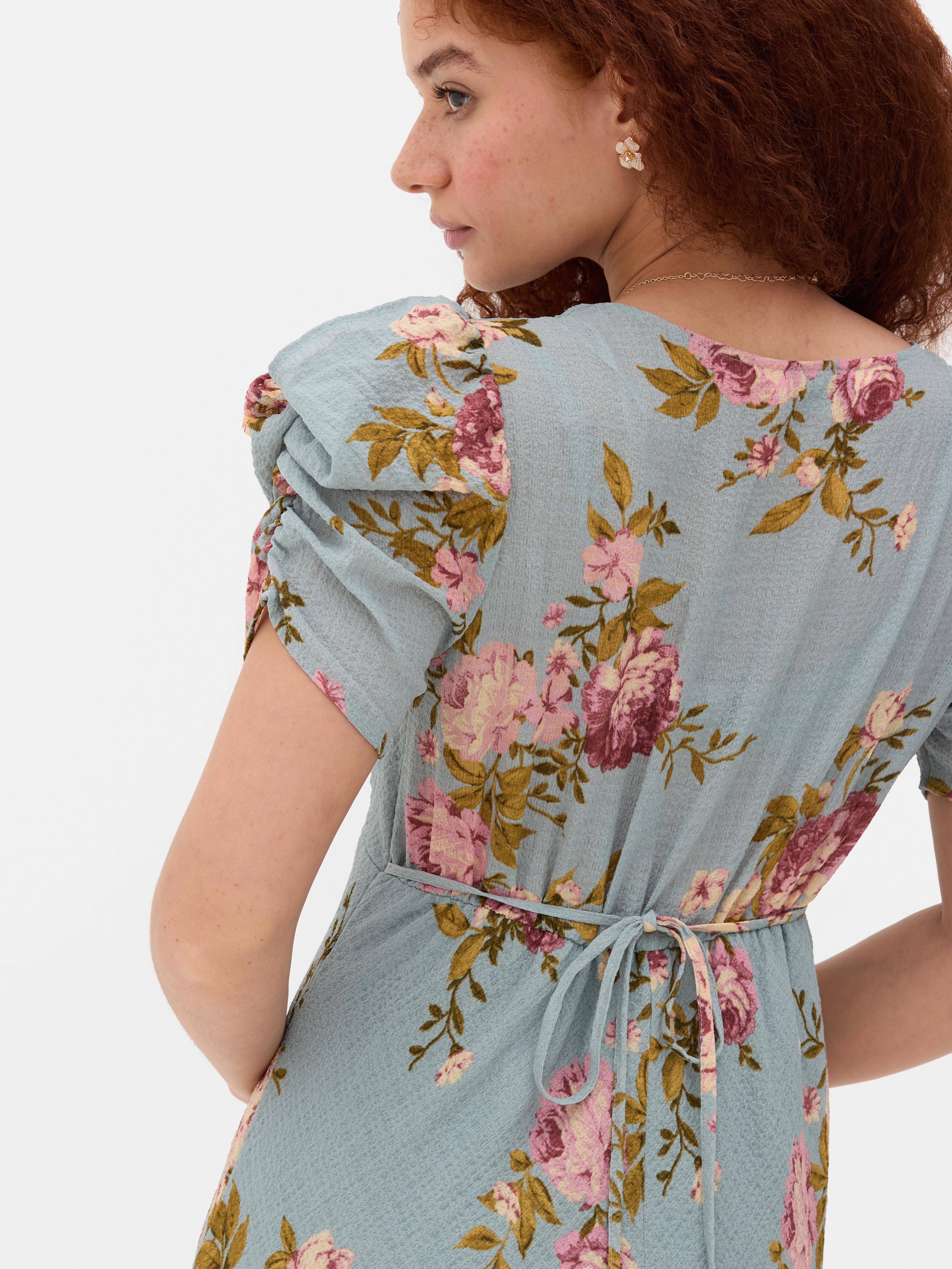 Krepp-Midikleid mit Blumenmuster