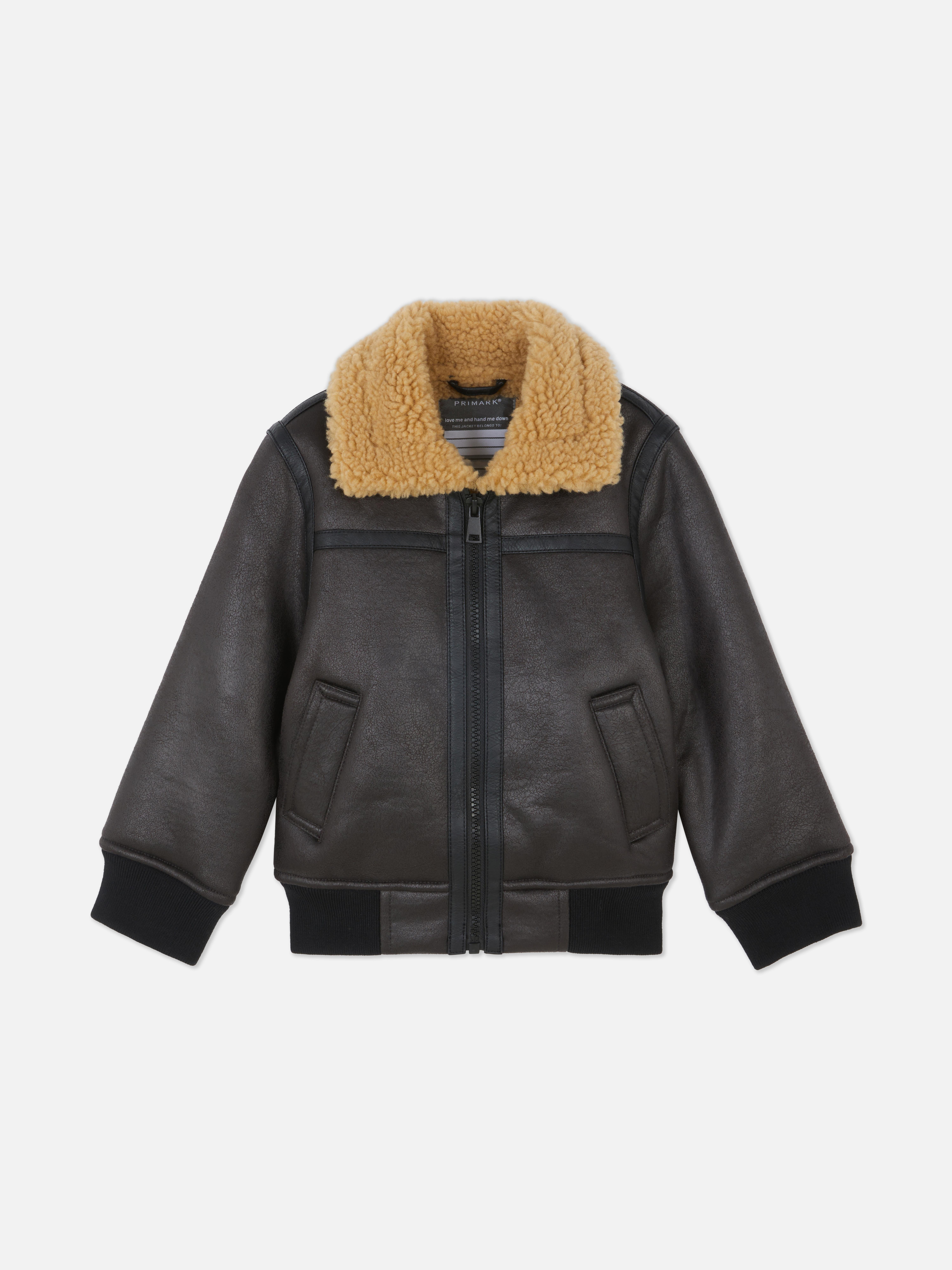 18 mois–7 ans | Veste en simili cuir à col effet mouton retourné