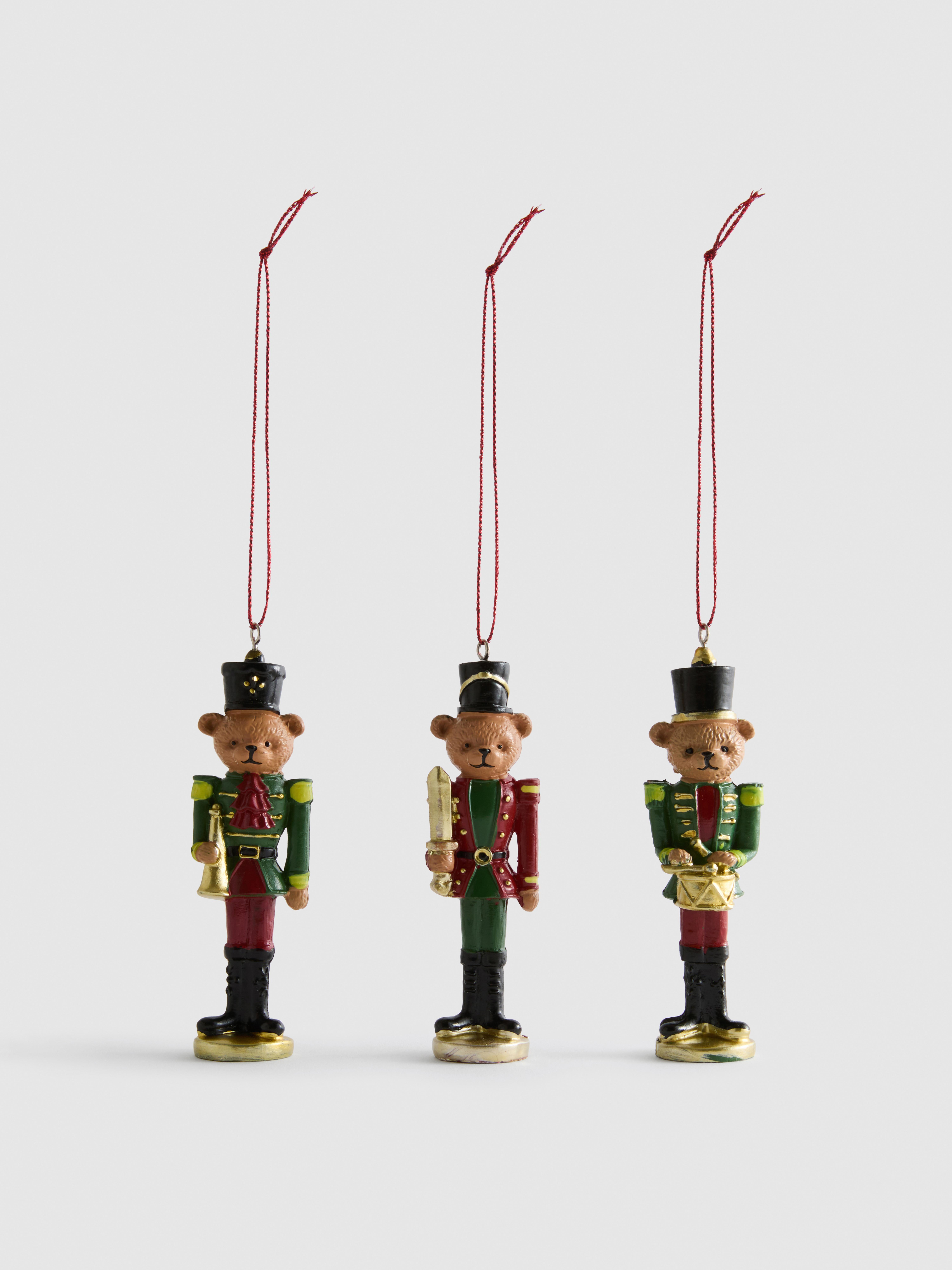 3pk Teddybear Nutcracker Christmas Decorations
