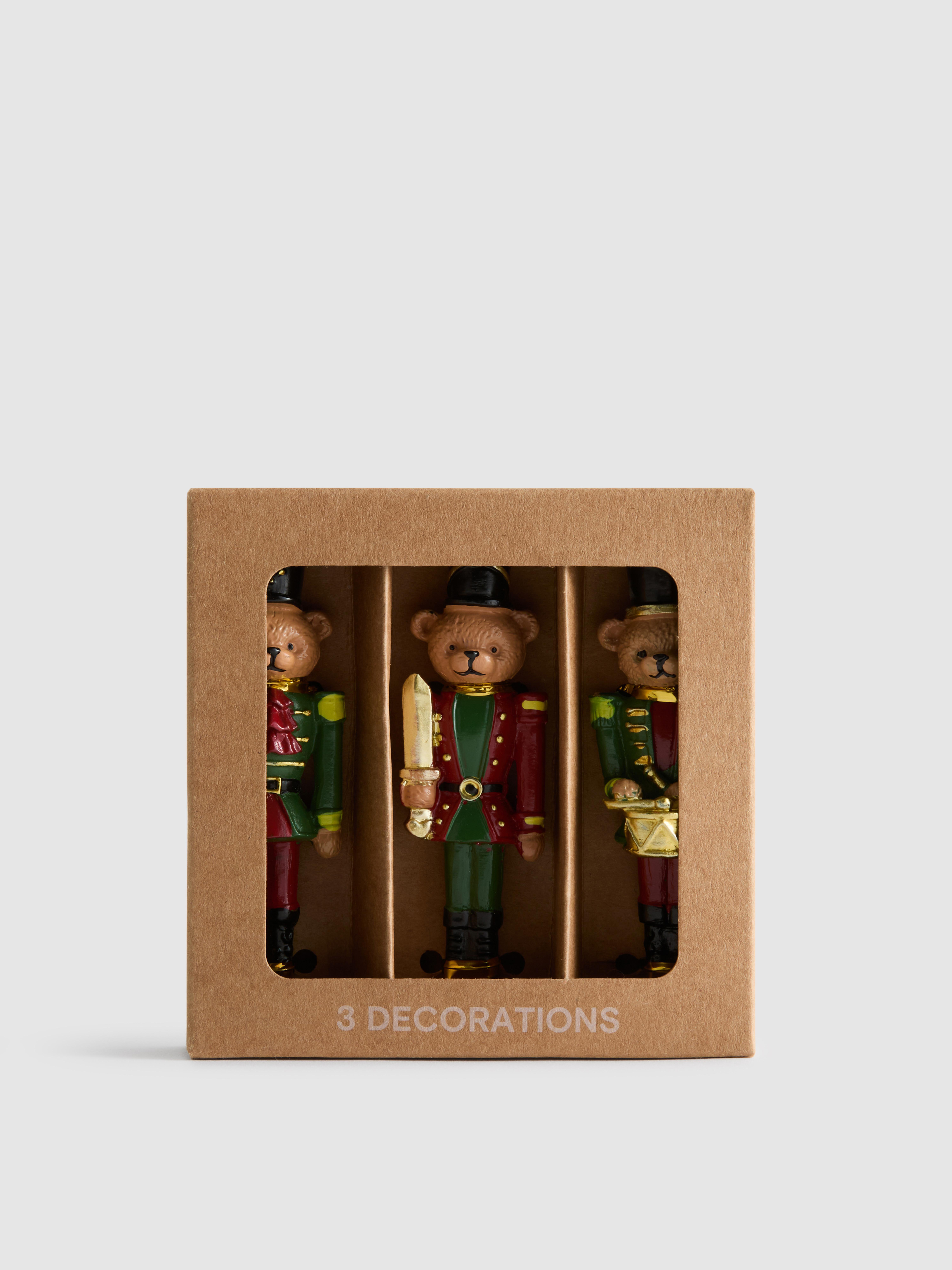 3pk Teddybear Nutcracker Christmas Decorations