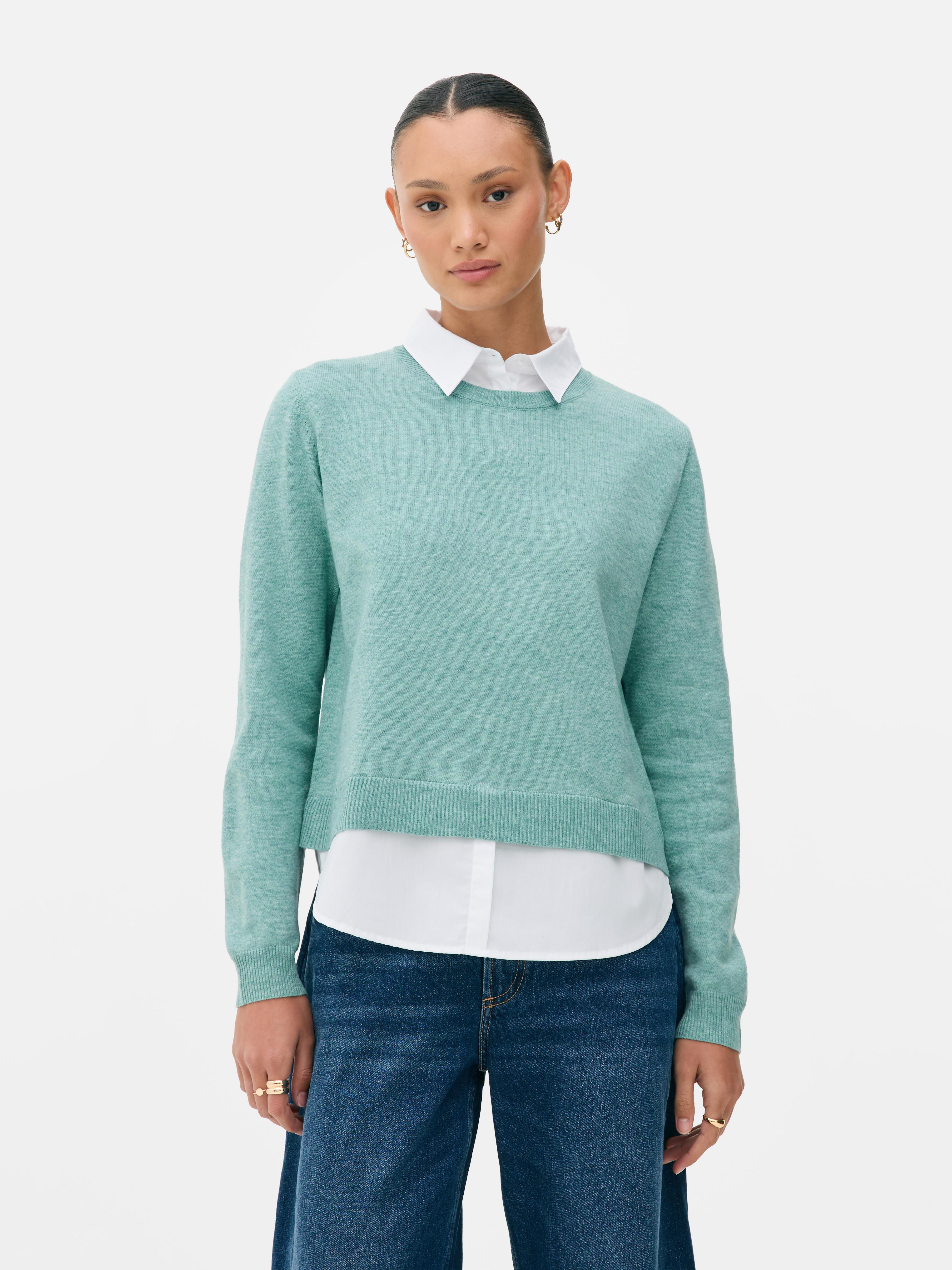 Chemise à col et pull 2-en-1 Vert clair