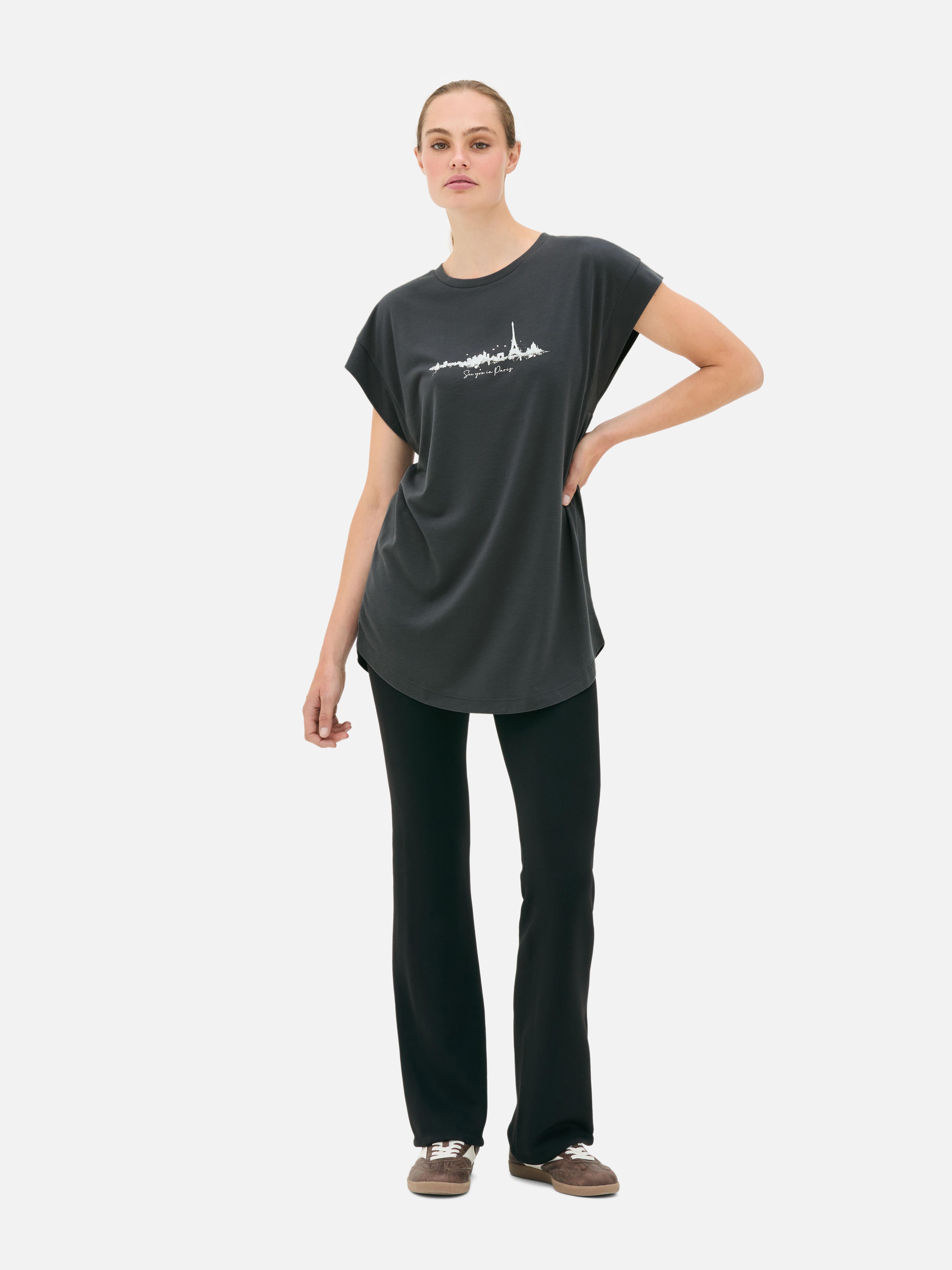 Longline Curved Hem Tee Dark Grey