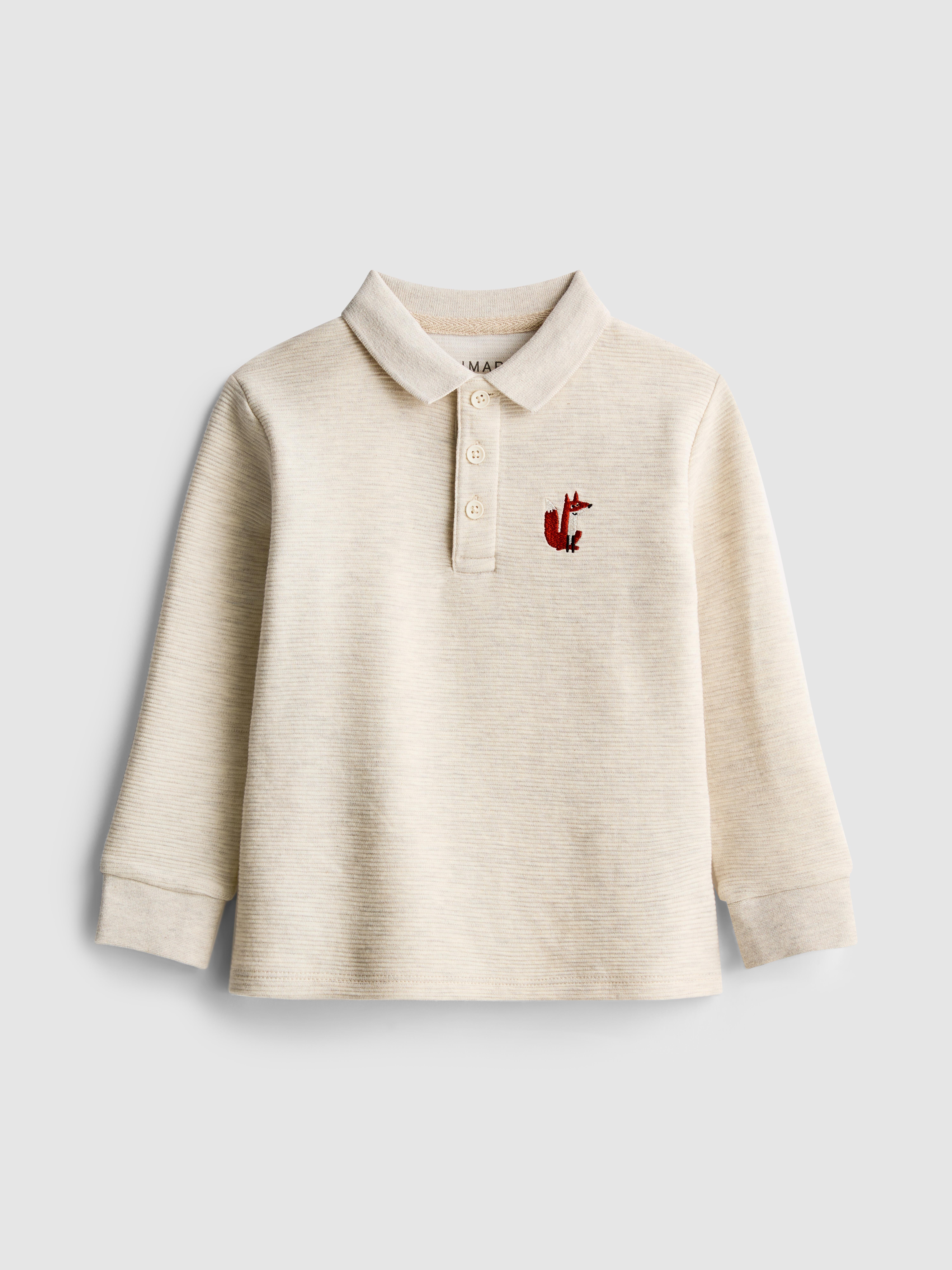 1,5–8 Jahre | Poloshirt mit Fuchsstickerei und Ottoman-Struktur