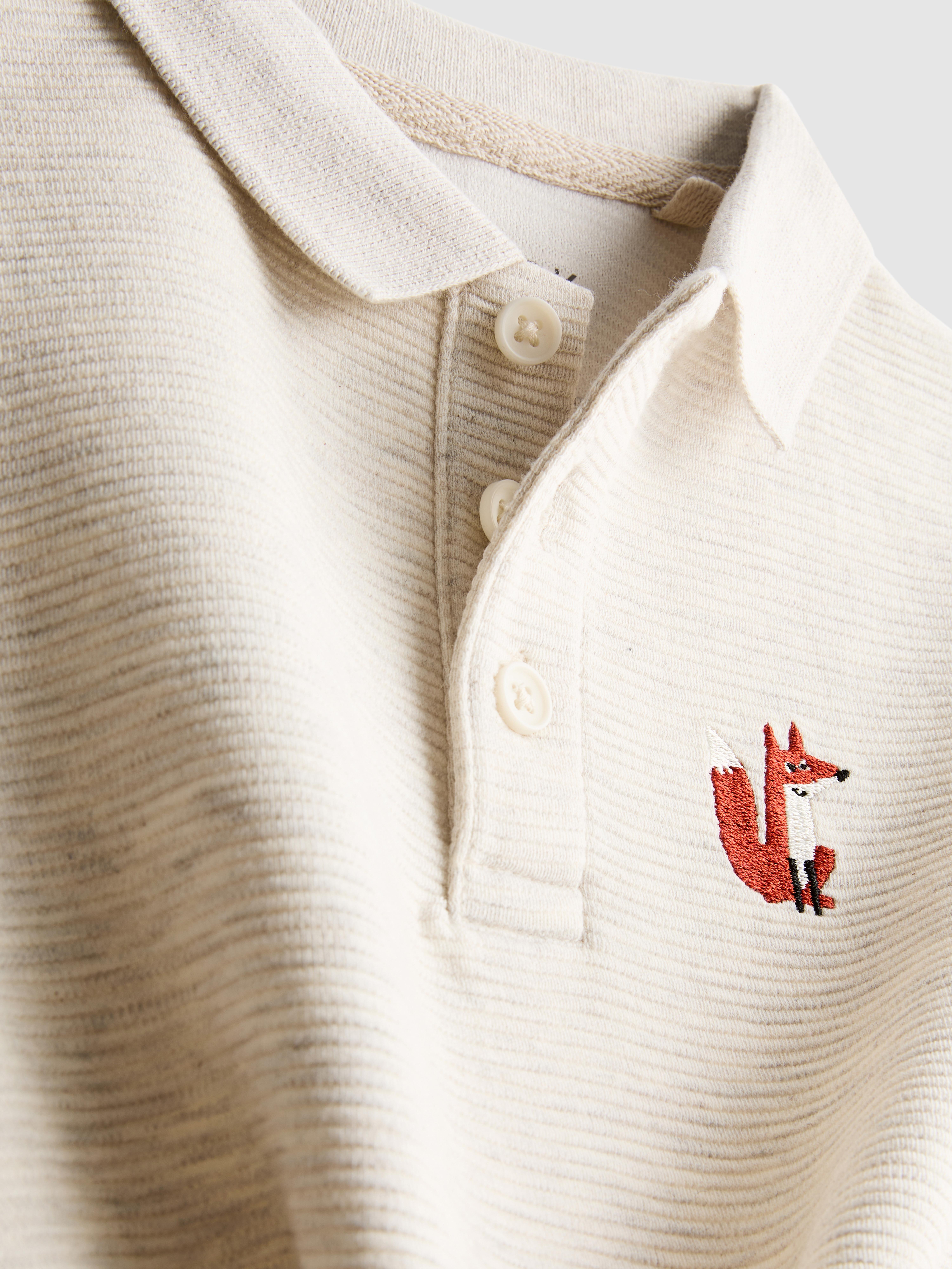 1,5–8 Jahre | Poloshirt mit Fuchsstickerei und Ottoman-Struktur