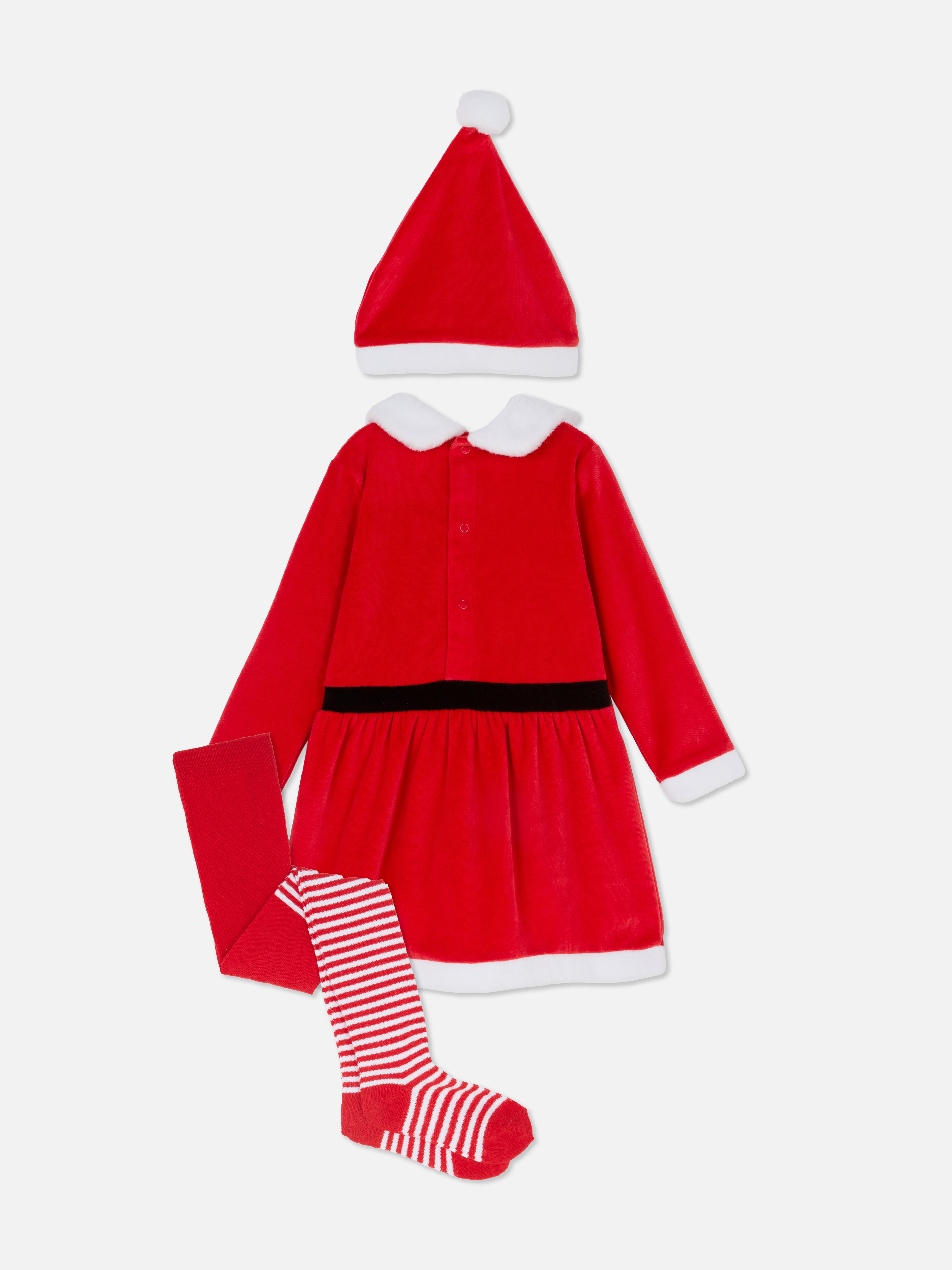 0–36 Monate | Weihnachtsmann-Pulloverkleid, Mütze und Strumpfhose