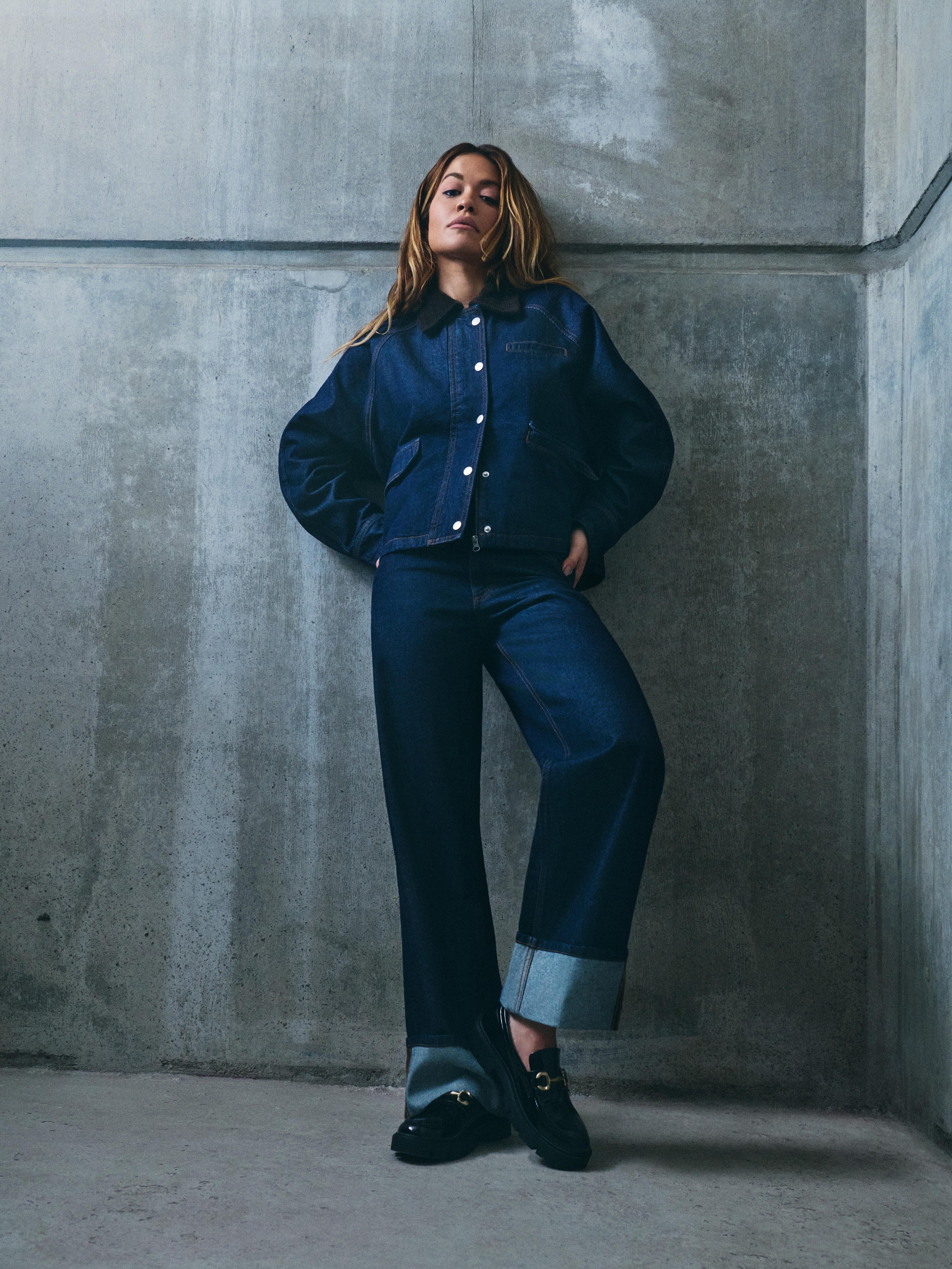 Giacca in denim con colletto in velluto Rita Ora