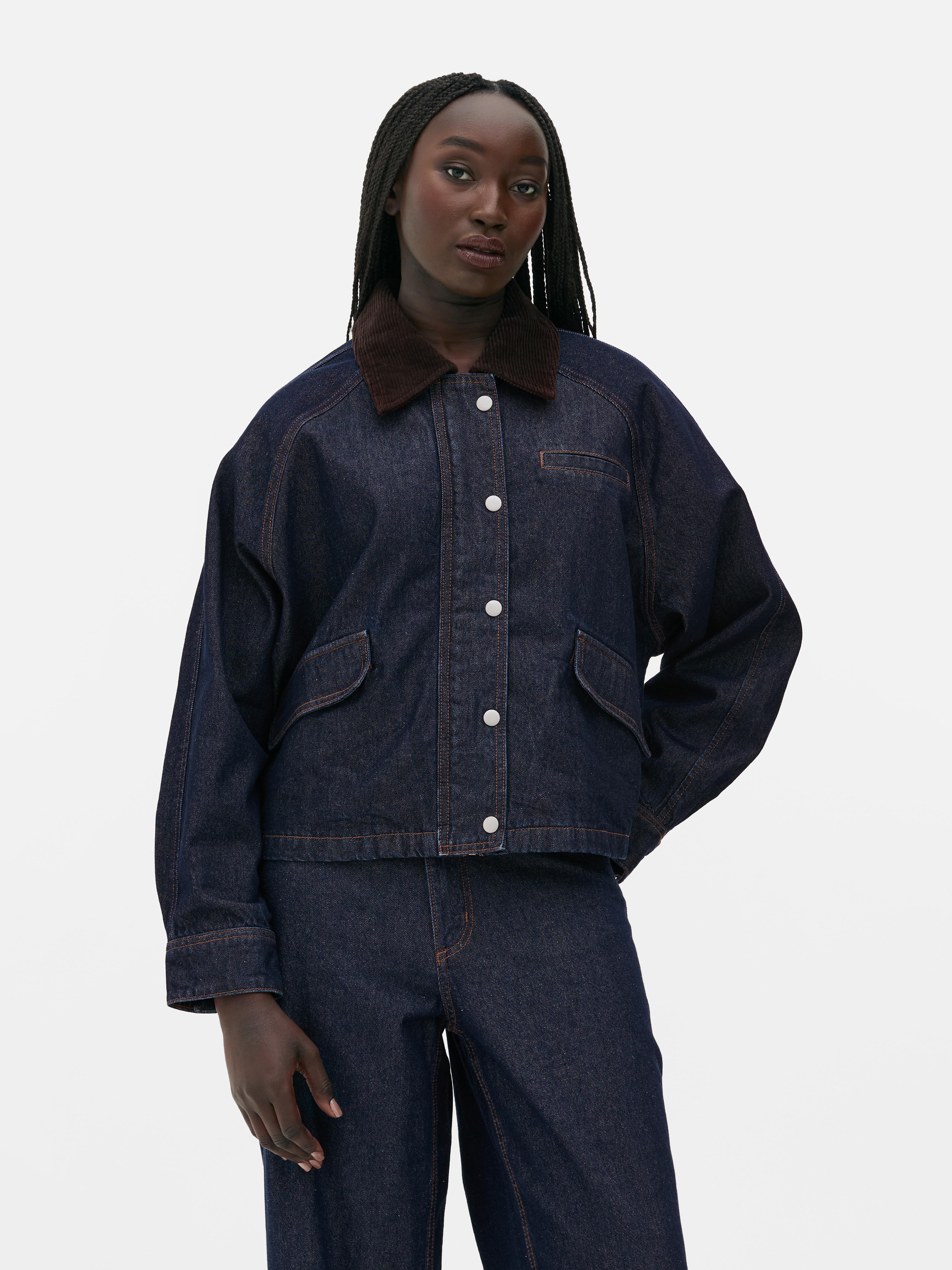 Giacca in denim con colletto in velluto Rita Ora
