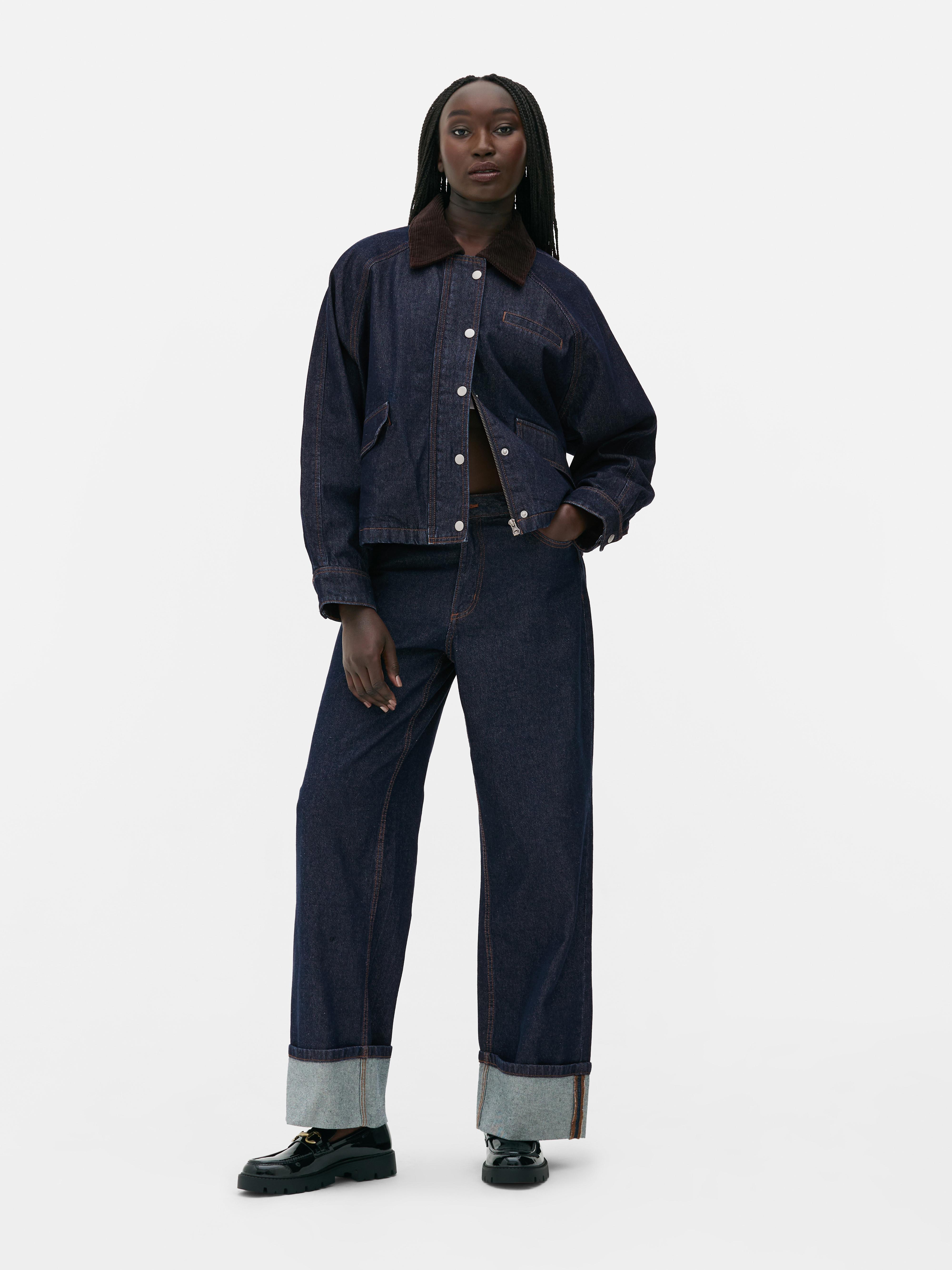 Giacca in denim con colletto in velluto Rita Ora