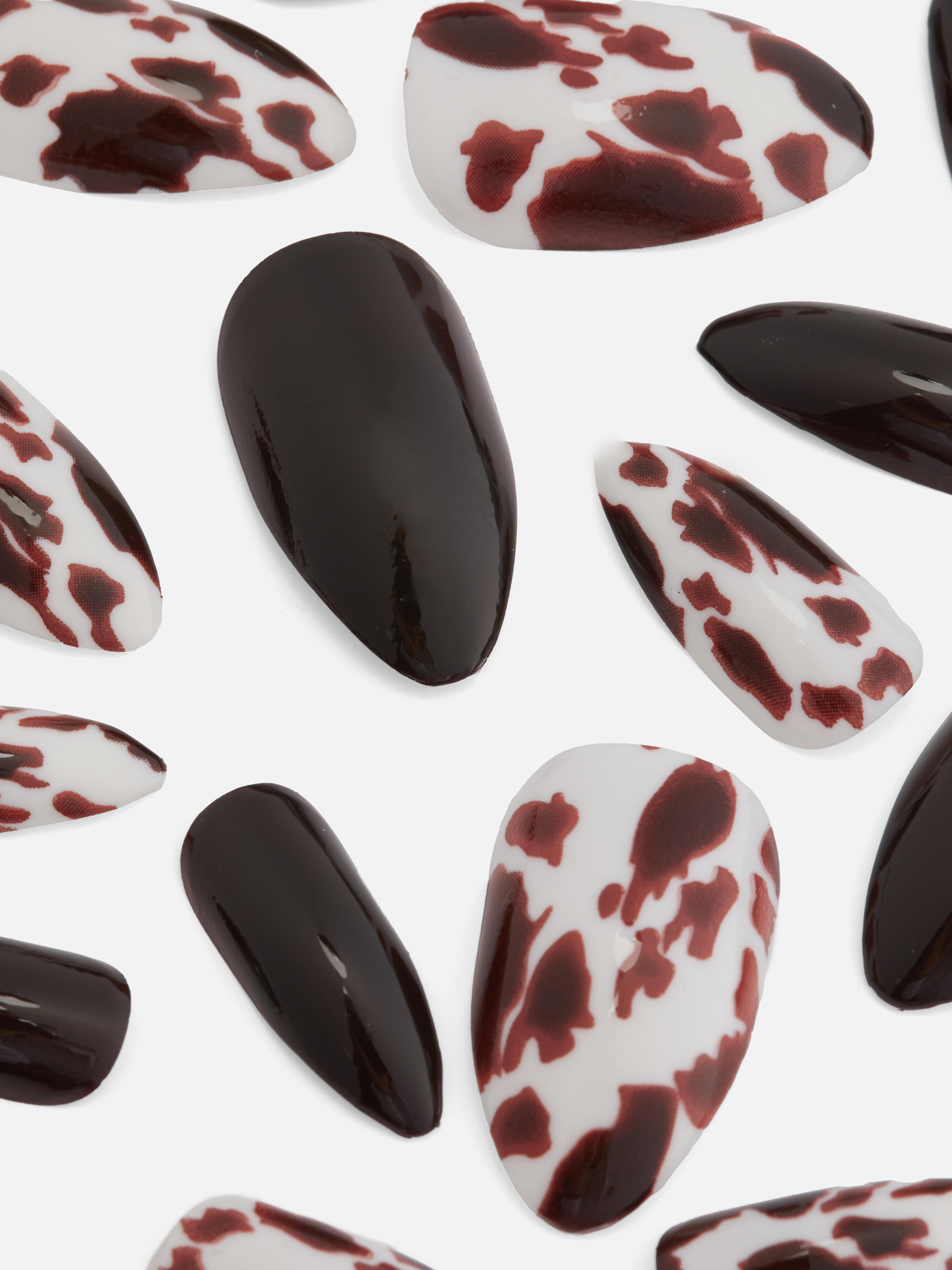 PS... Cow Print Pointed Gloss False Nails