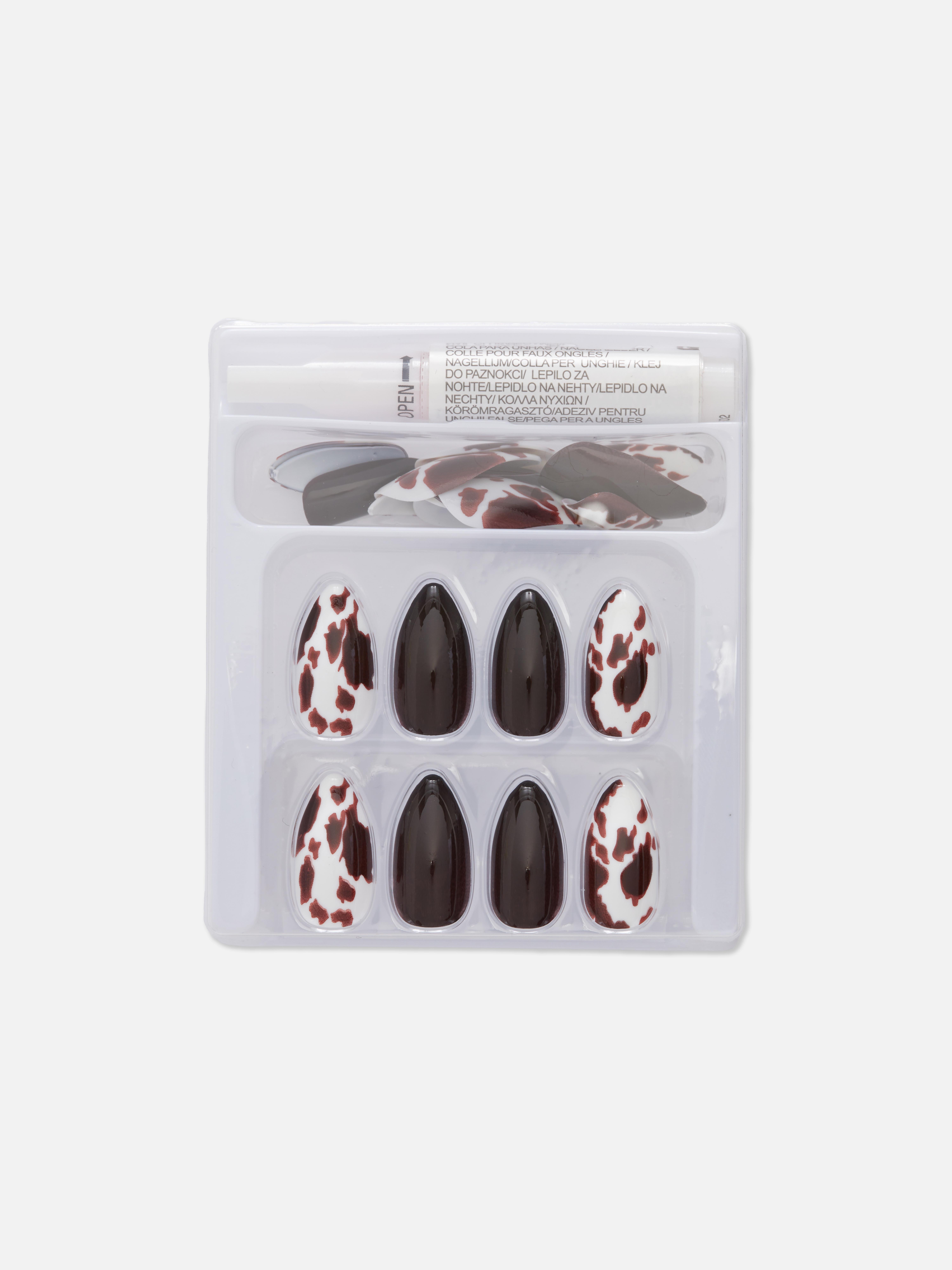 PS... Cow Print Pointed Gloss False Nails