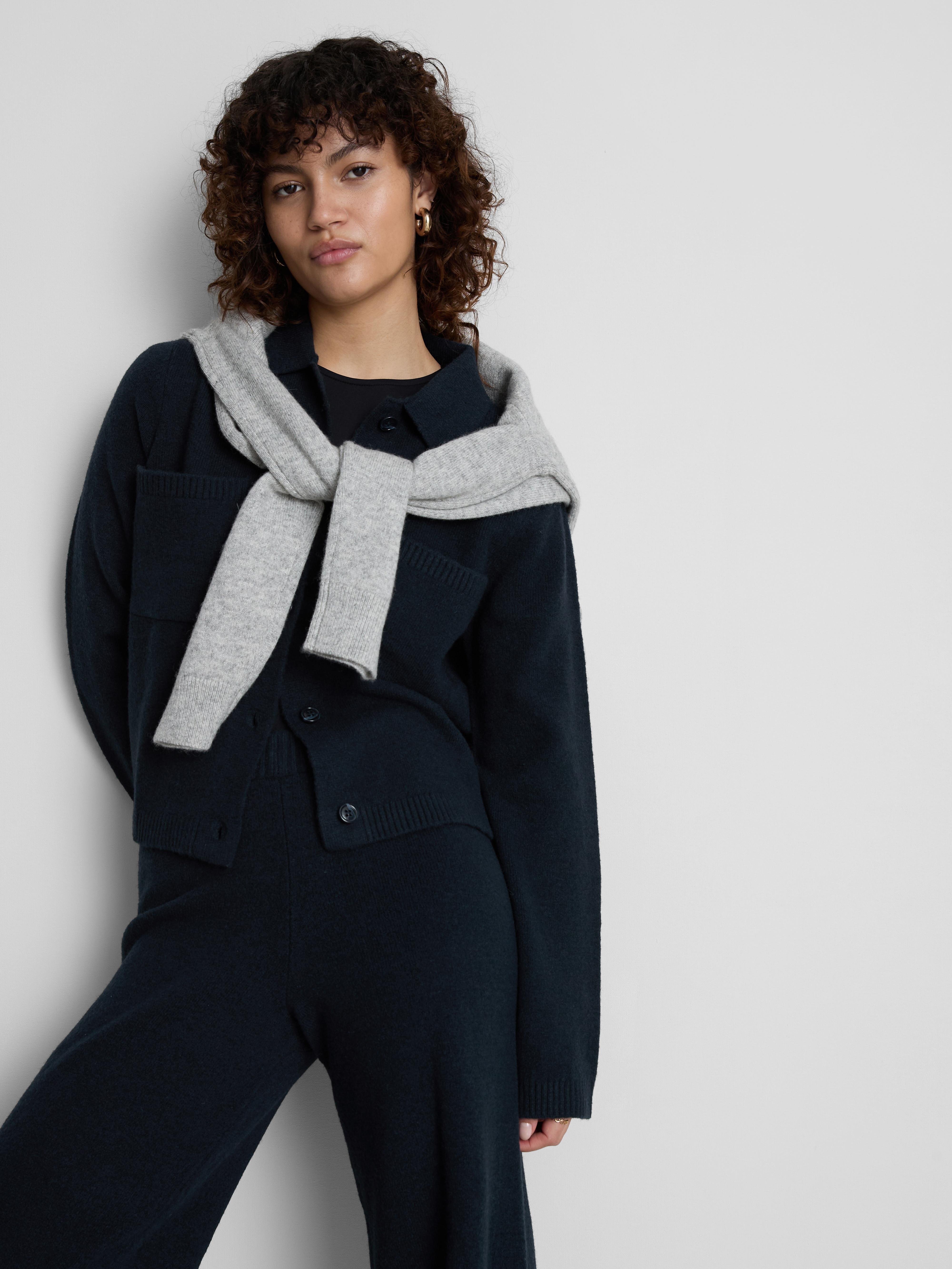 Knitted Patch Pocket Jacket Navy