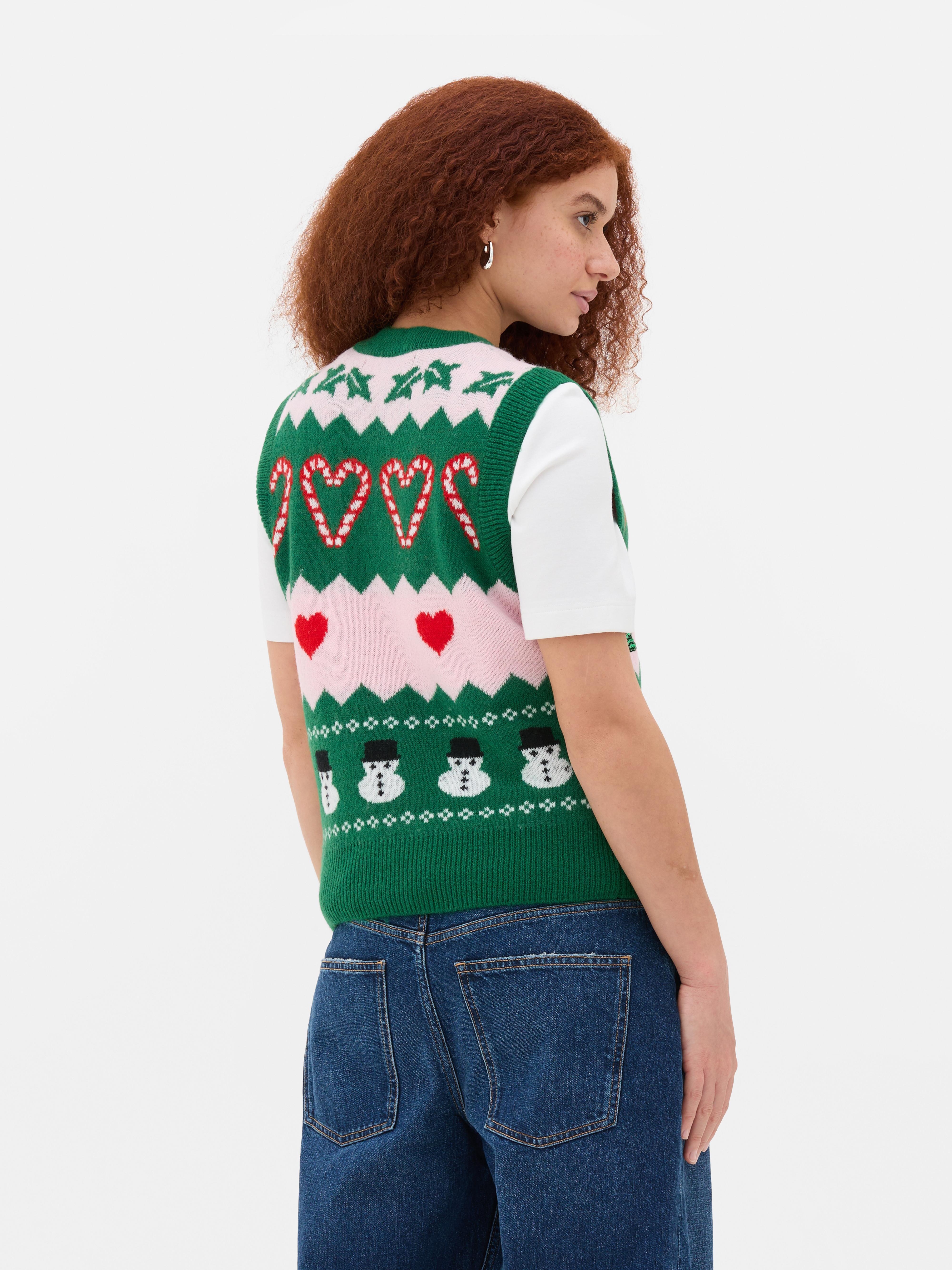 Pull sans manches de Noël en maille à motif bonhomme de neige